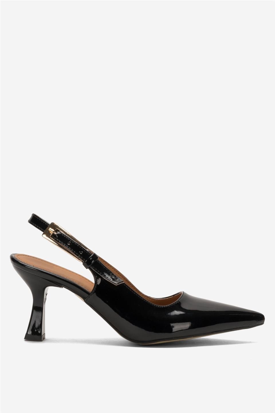 Sivri Burun Arkası Açık Rugan Kadın Topuklu Ayakkabı (8cm) SİYAH