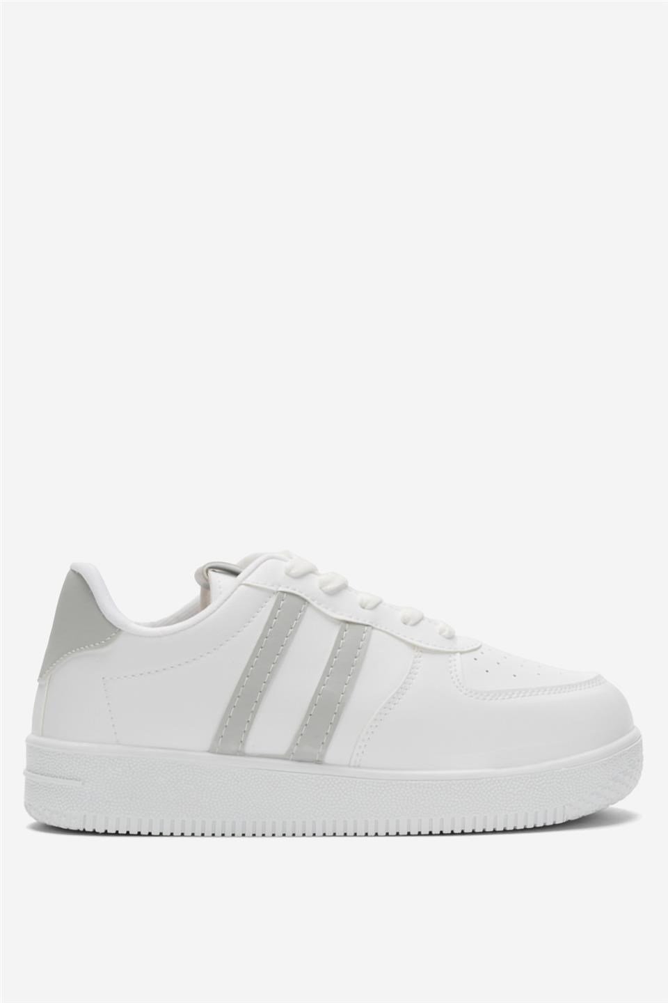Unisex Bağcıklı Spor Sneaker Ayakkabı BEYAZ-FÜME