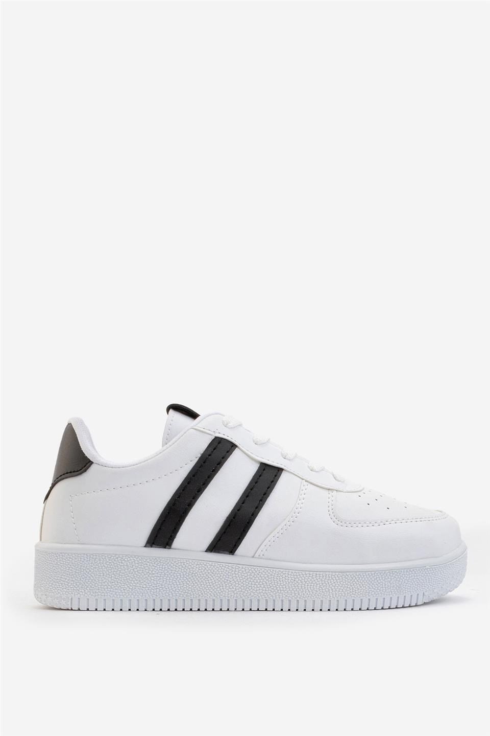 Unisex Bağcıklı Spor Sneaker Ayakkabı BEYAZ - SİYAH