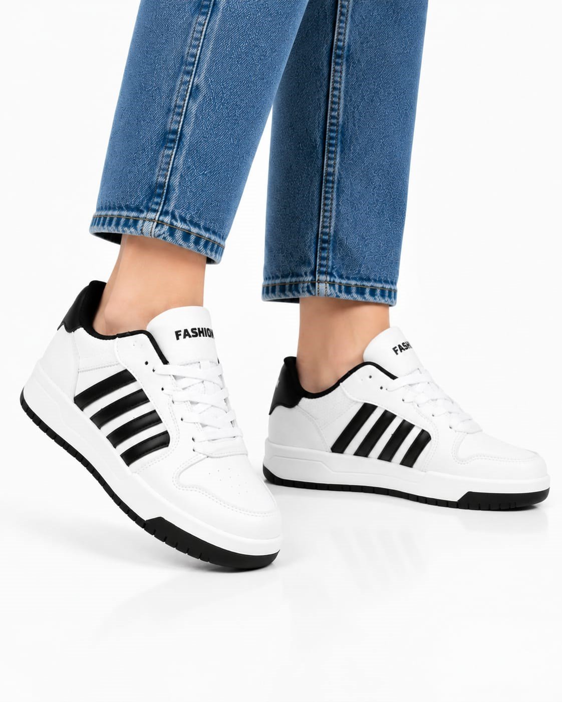Unisex Cilt Sneaker Ayakkabı BEYAZ - SİYAH