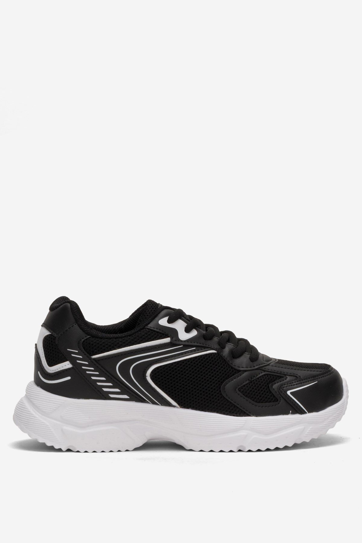 Unisex Faylon Taban Bağcıklı Spor Ayakkabı SİYAH BEYAZ
