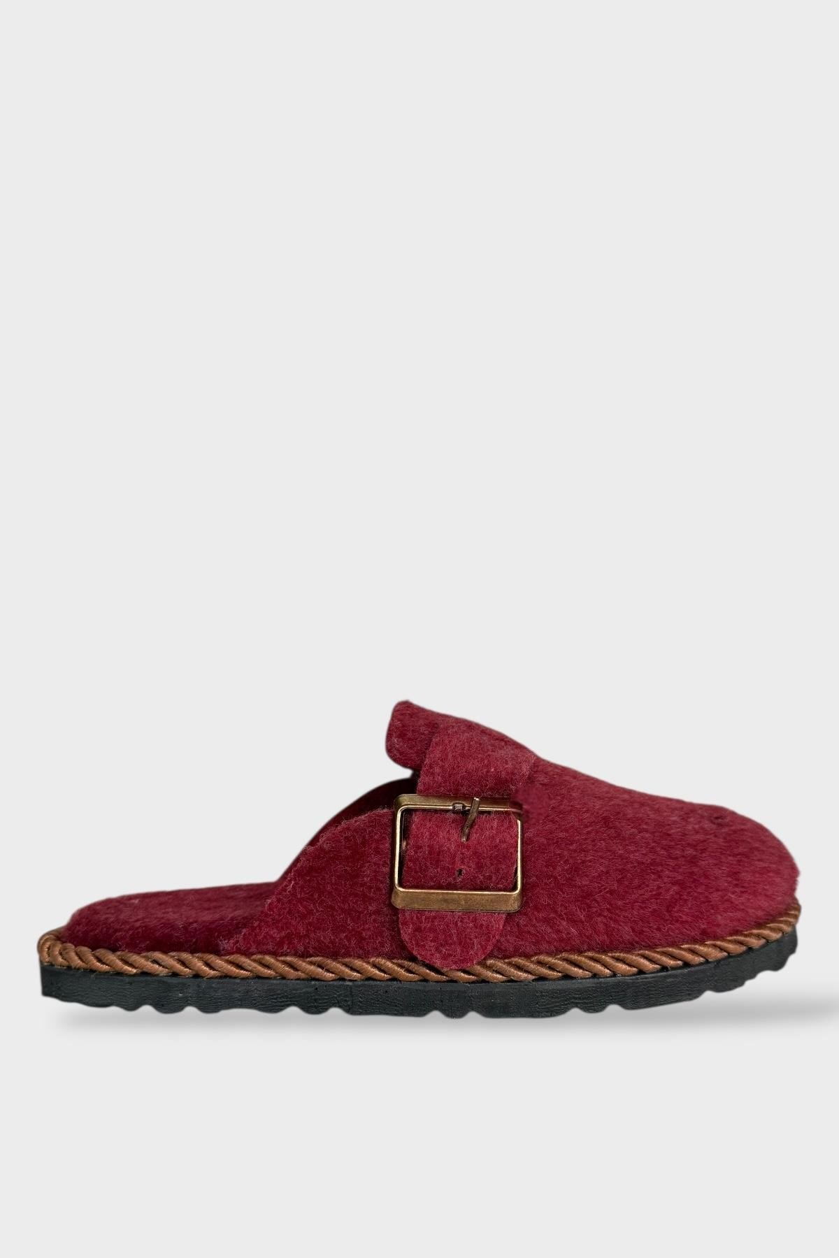 Unisex Tokalı Keçe Kumaşlı Ev Terliği BORDO