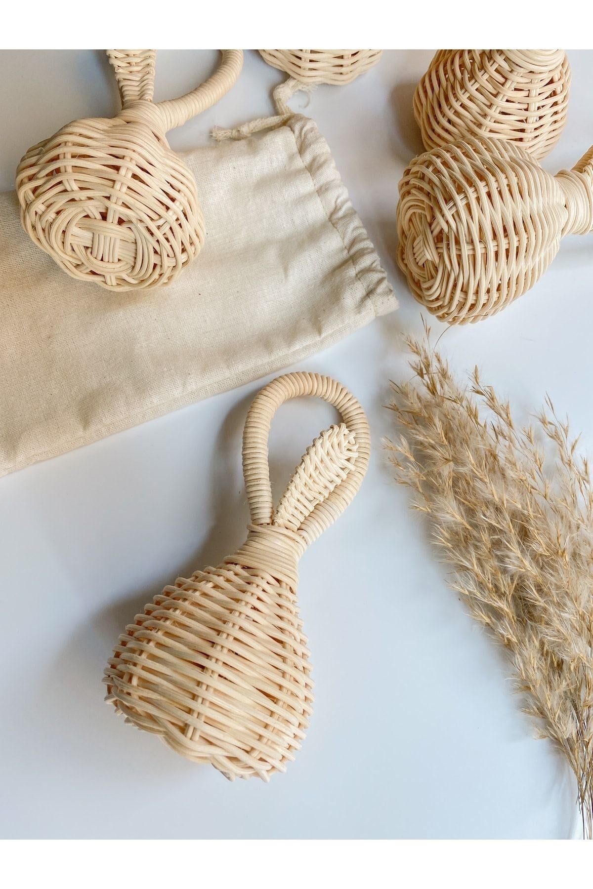 Bej Ahşap Rattan Saf Bambu Makaras Çıngırak