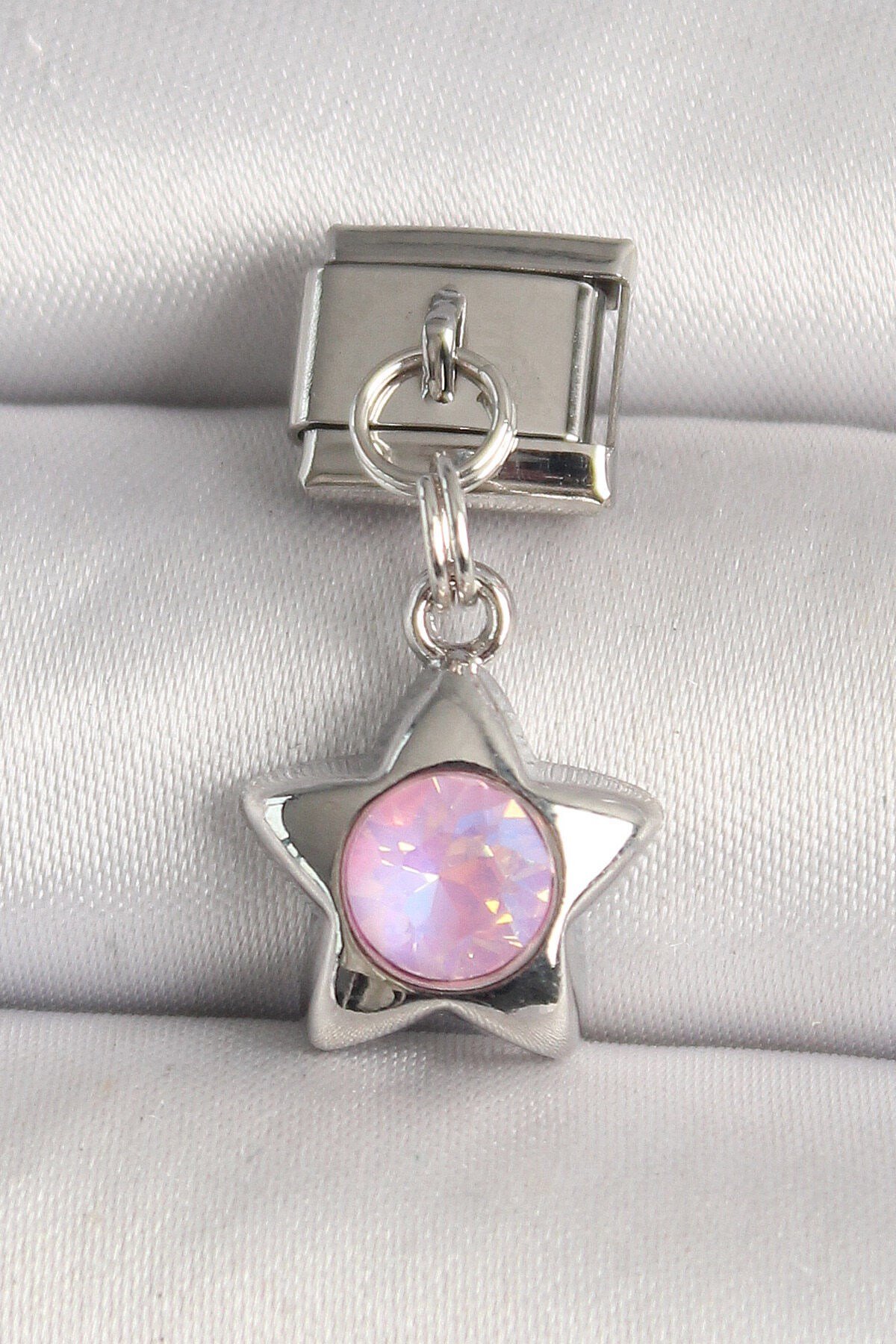 ® 316L Çelik Gümüş Renk Pembe Zirkon Taşlı Yıldız Model Nomination Charm