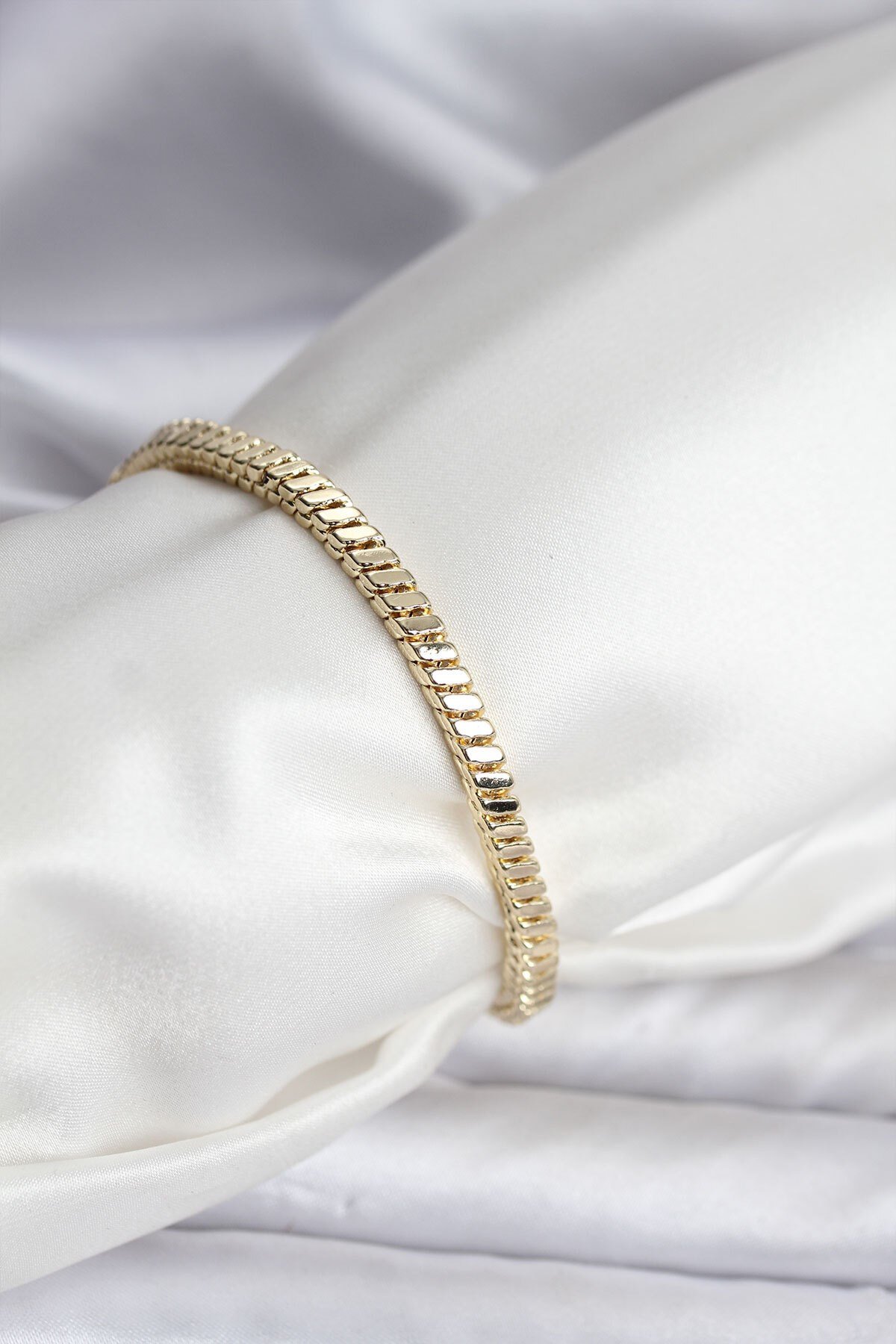 14K Gold Renk Kaplama Kare Zincir Model CM Kadın Bileklik