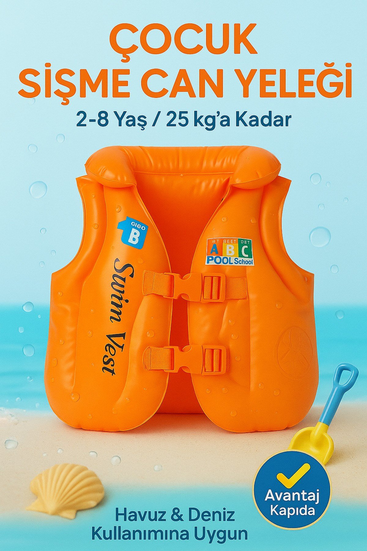 2-8 Yaş Çocuk Şişme Can Yeleği Tokalı 25kg Deniz Havuz Güvenli 4 Renk Yüzme Yeleği
