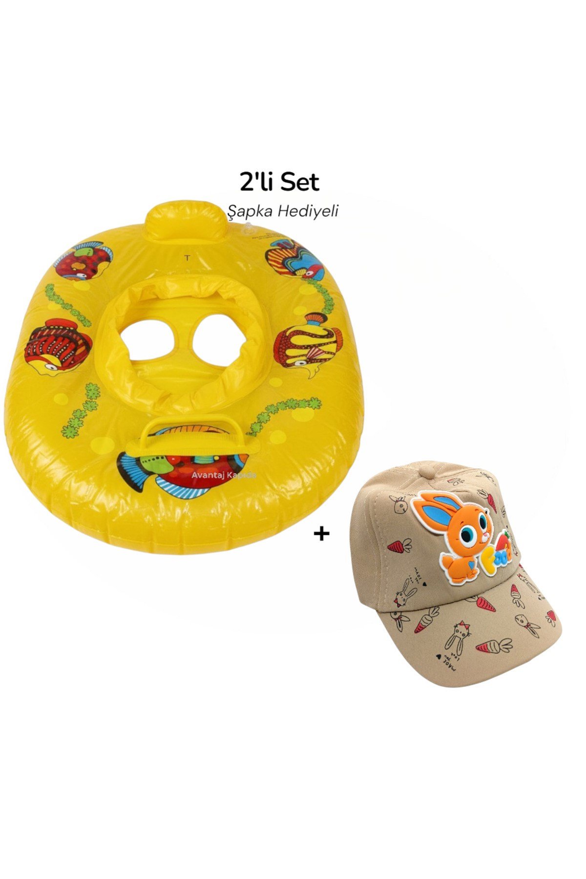2'li Set Bebek Deniz Simidi Güneş Şapka Hediyeli Çocuk Havuz Simidi | 10 × 7 cm Bacak Geçişi