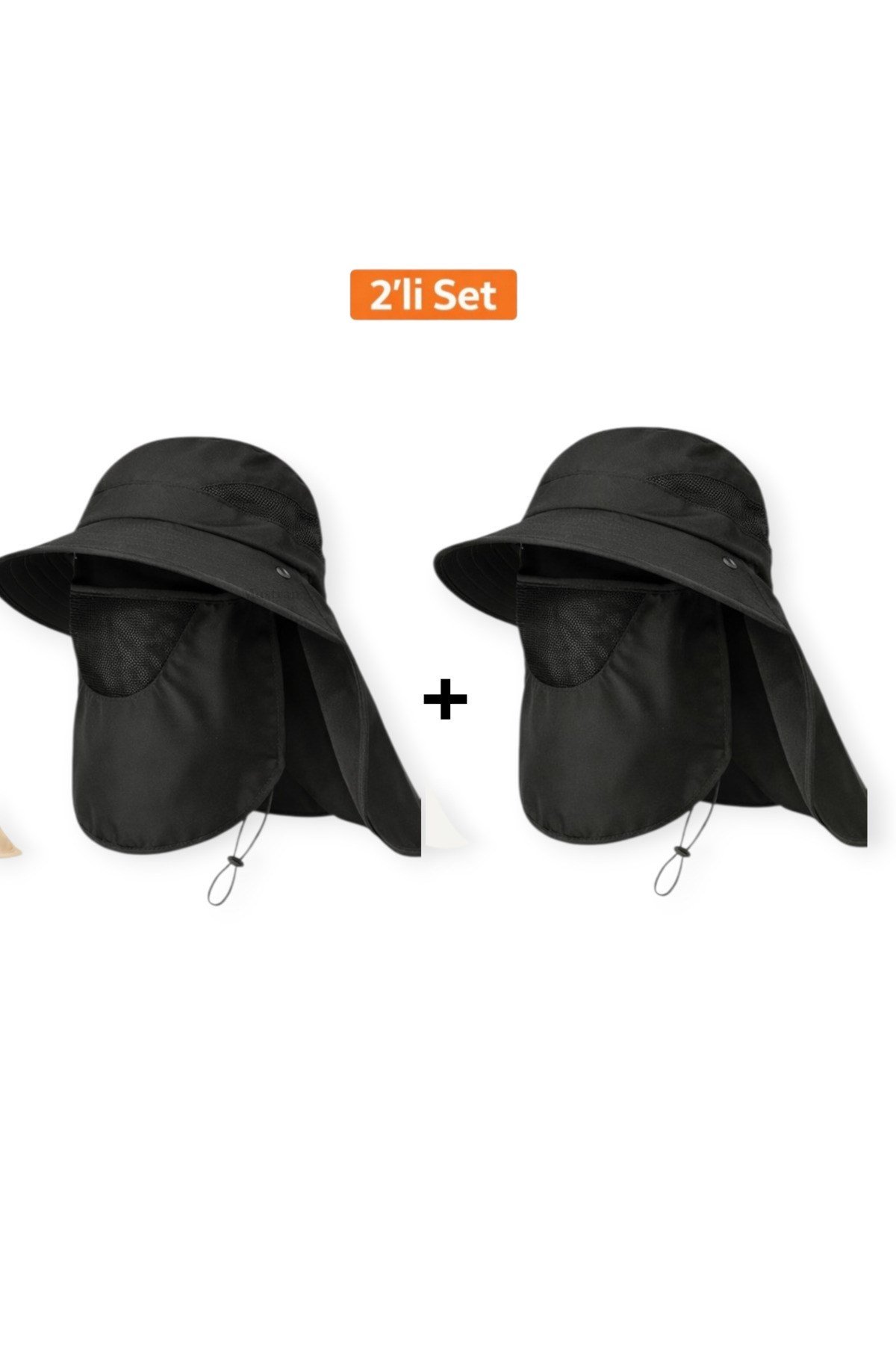 2'li Set Güneş Korumalı Sök Tak Maskeli Unisex Enseli Güneş Şapkası Outdoor Balıkçı Tarla