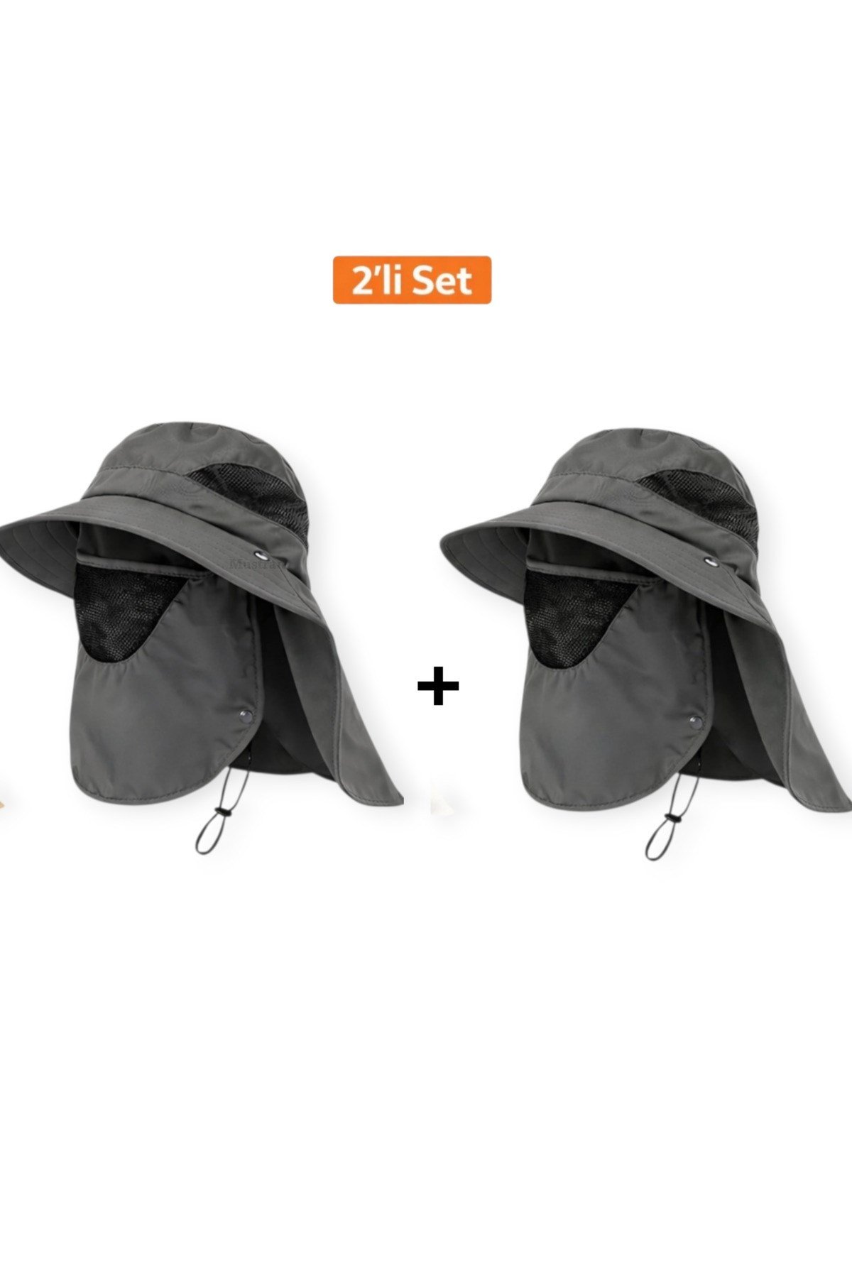 2'li Set Güneş Korumalı Sök Tak Maskeli Unisex Enseli Güneş Şapkası Outdoor Balıkçı Tarla