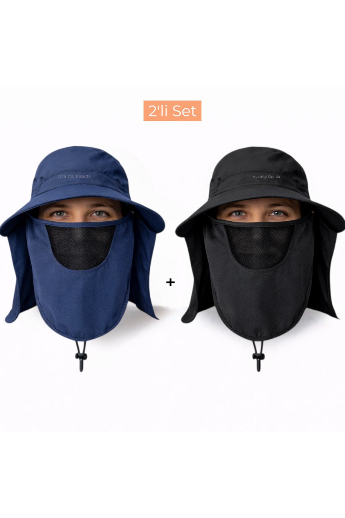 2'li Set Güneş Korumalı Sök Tak Maskeli Unisex Enseli Yazlık Güneş Şapkası Outdoor Balıkçı Tarla