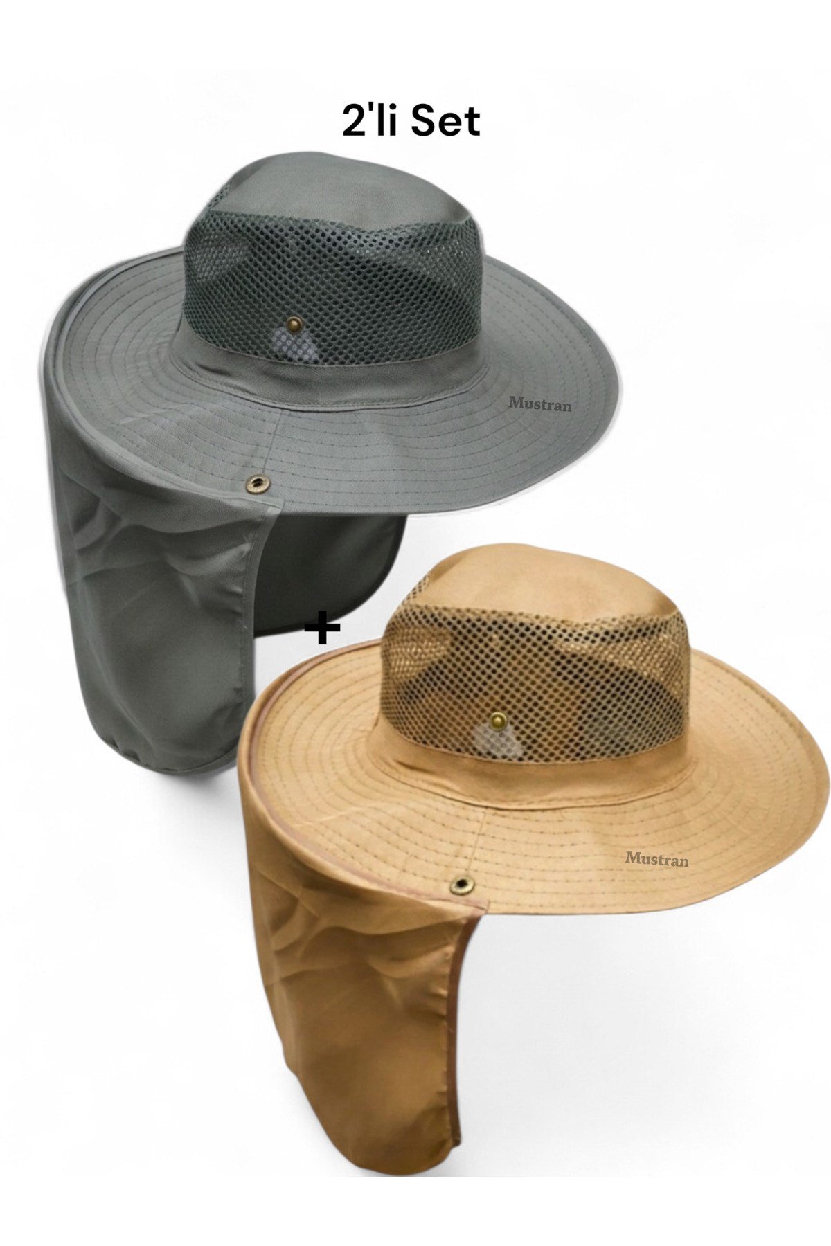 2'li Set Yazlık Güneş Şapkası UV Korumalı Fileli Outdoor Balıkçı Tarla Bahçe Safari Şapkası