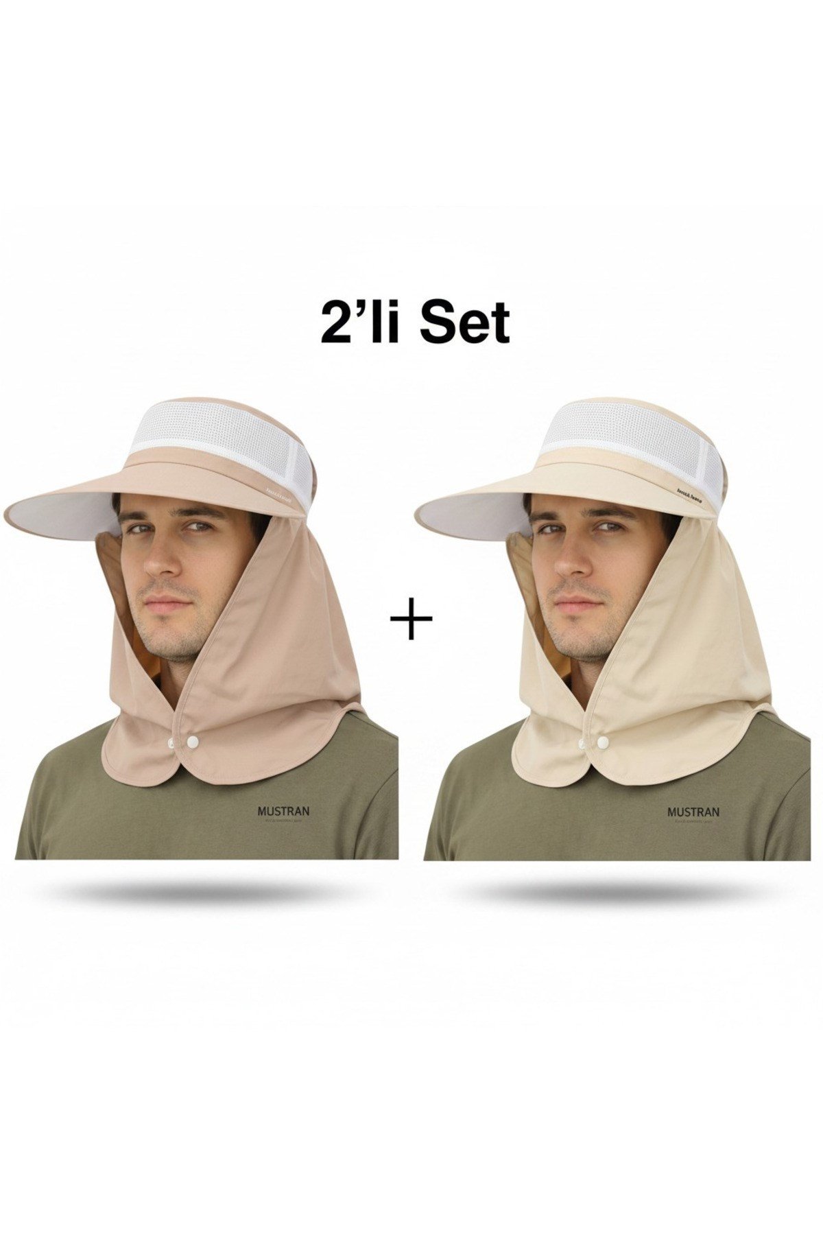 2'li Set Yazlık Hafif İnce Kumaş Geniş Siperli Enseli Güneş Şapkası Unisex Outdoor Safari Balıkçı