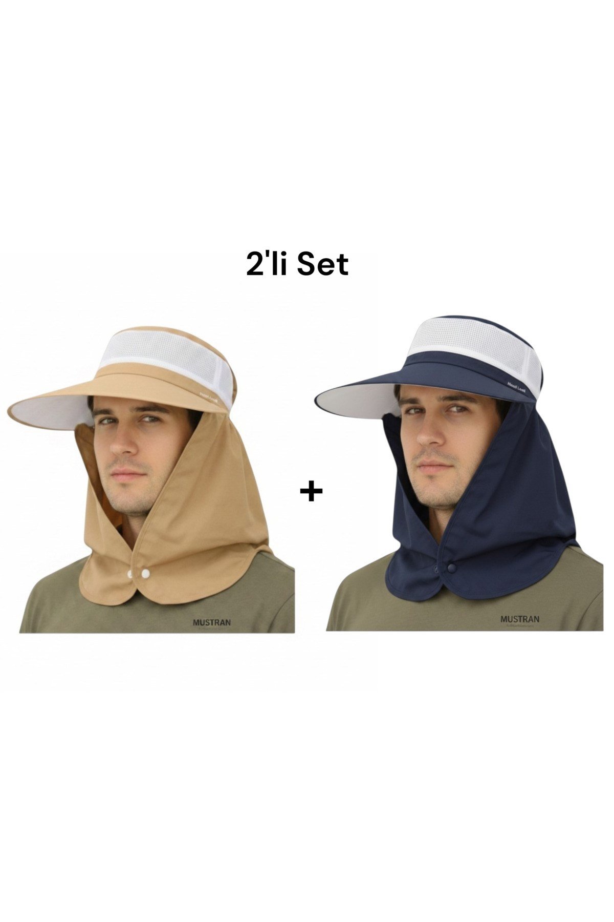 2'li Set Yazlık Hafif İnce Kumaş Geniş Siperli Enseli Güneş Şapkası Unisex Outdoor Safari Balıkçı