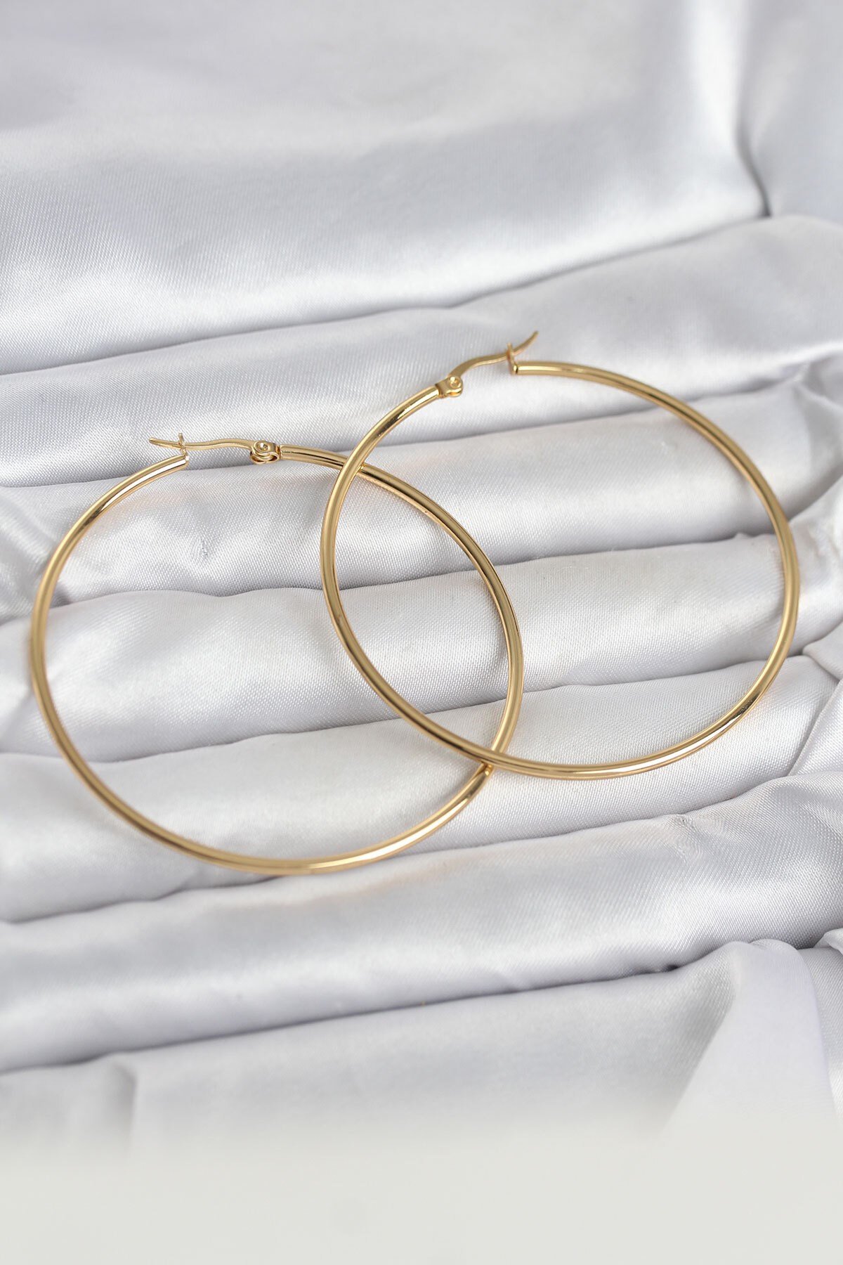 316L Çelik Gold Renk 60 mm Halka Kadın Küpe