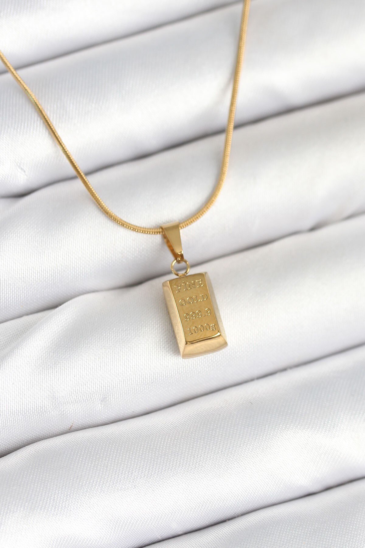 316L Çelik Gold Renk Mini Külçe Altın Model Kolye