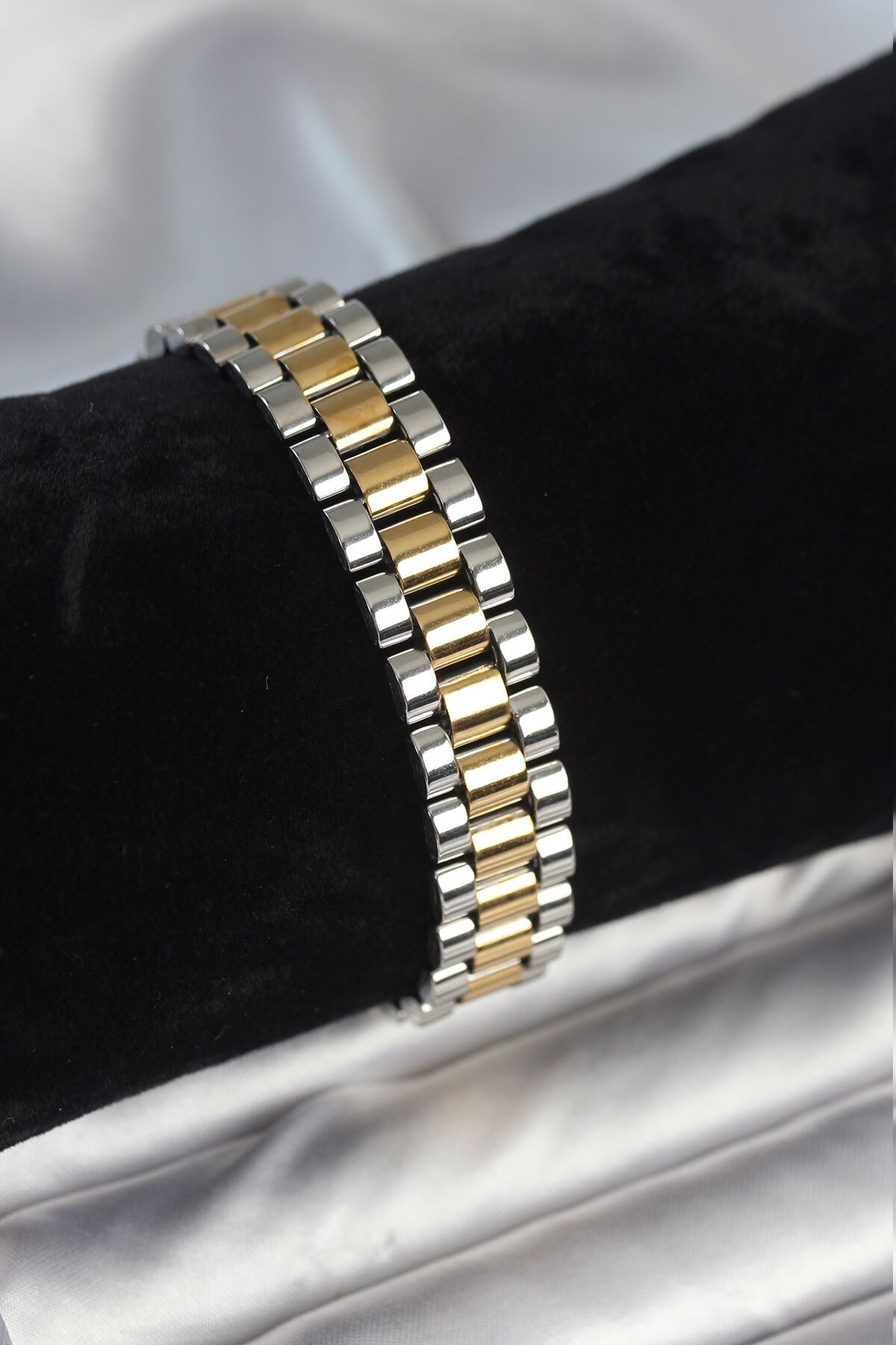 316L Çelik Gold ve Gümüş Renk 12 mm Kalınlık Erkek Bileklik