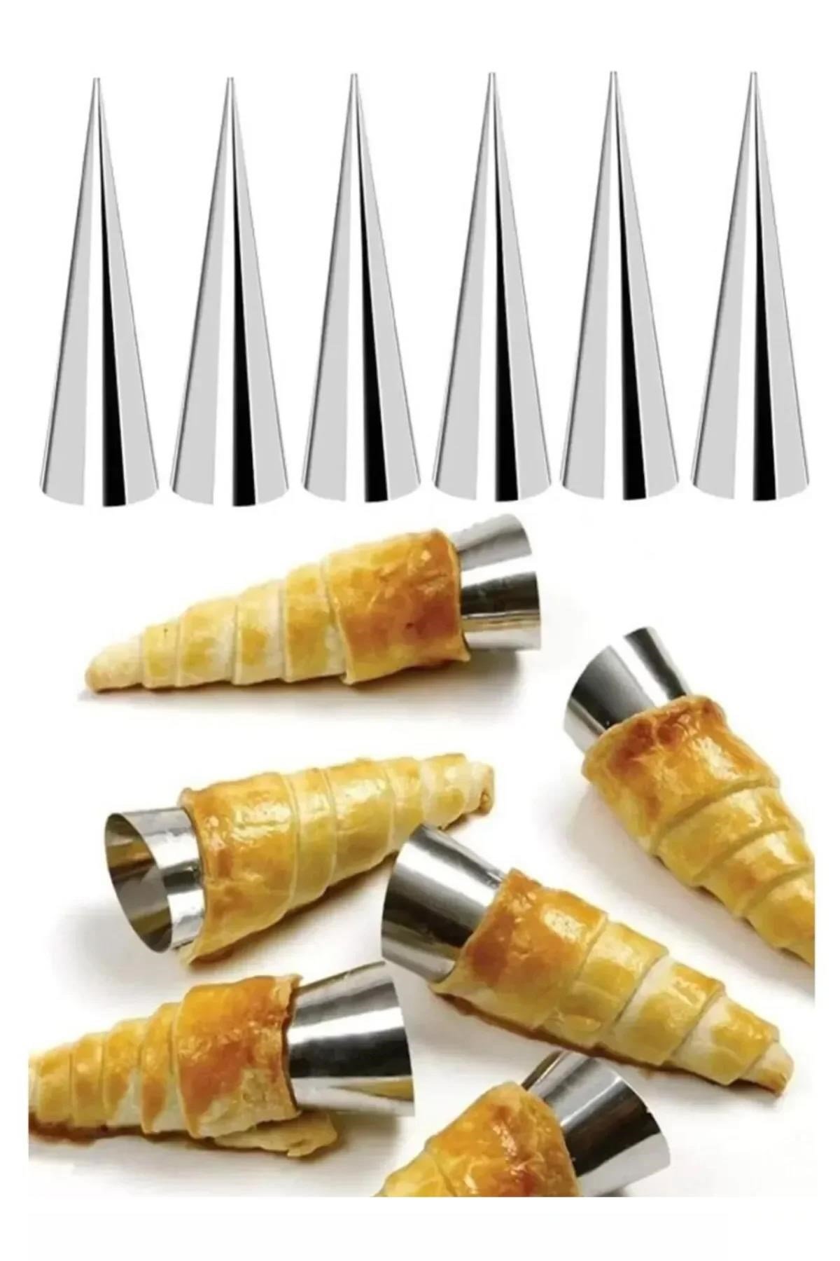6’lı Paslanmaz Çelik Korne Huni Kalıbı Kruvasan Tatlı Pasta Şekillendirici