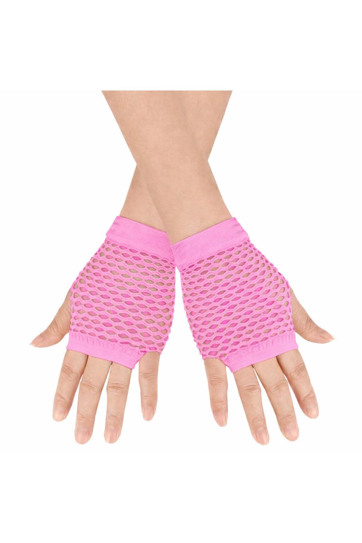 80’ler 90’lar Retro Neon Pembe File Parmaksız Kısa Eldiven 11 cm