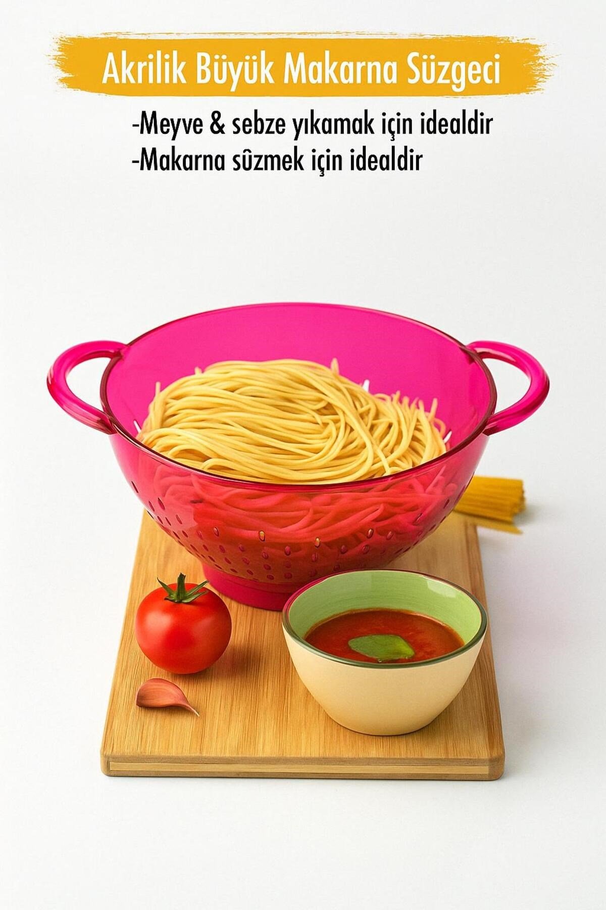 Akrilik Pembe Makarna Süzgeçi & Sebze Meyve Süzgeçi