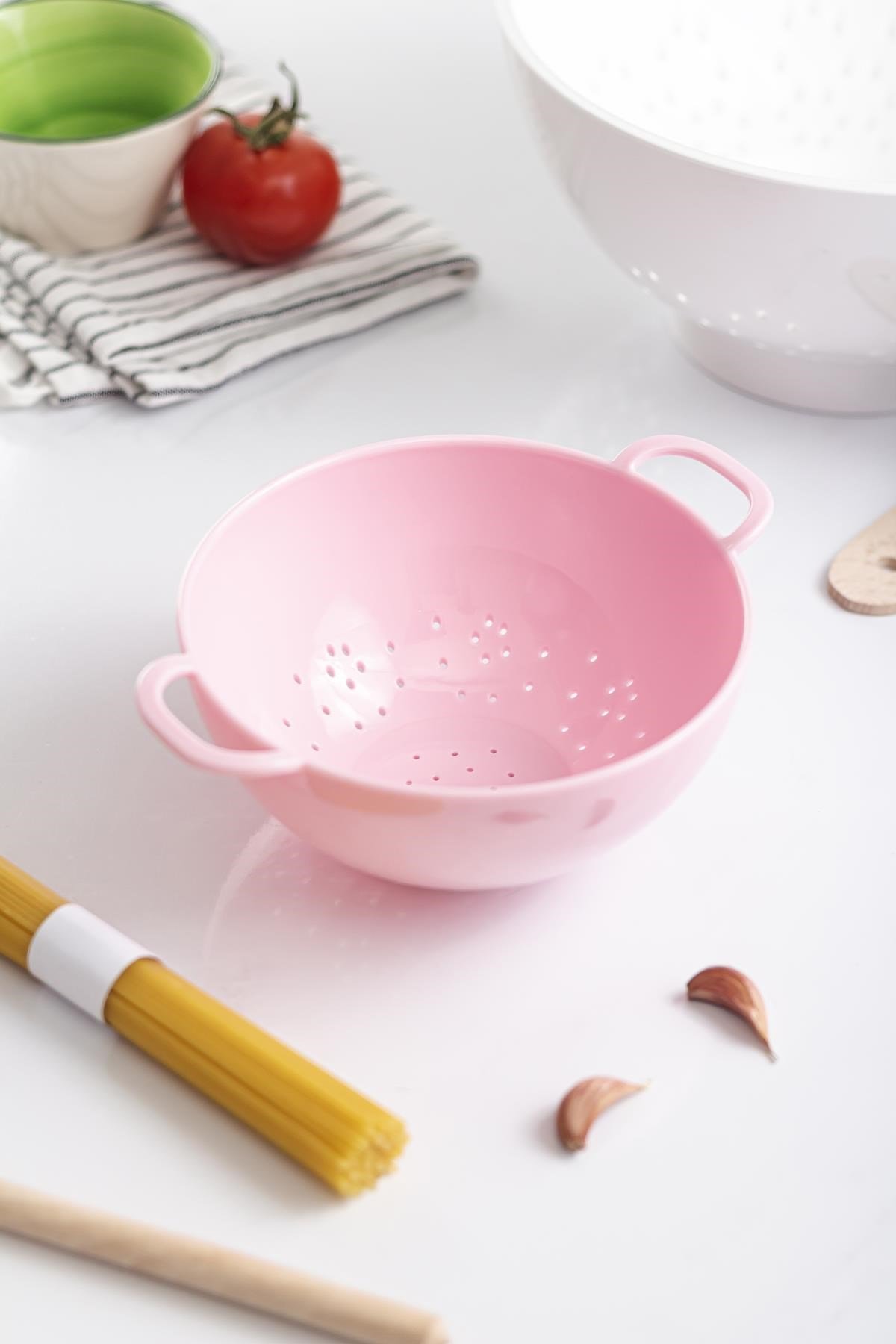 Akrilik Soft Pembe Mini Pirinç Süzgeçi & Bakliyat Süzgeçi (3 SU BARDAĞI ÖLÇÜLÜ)