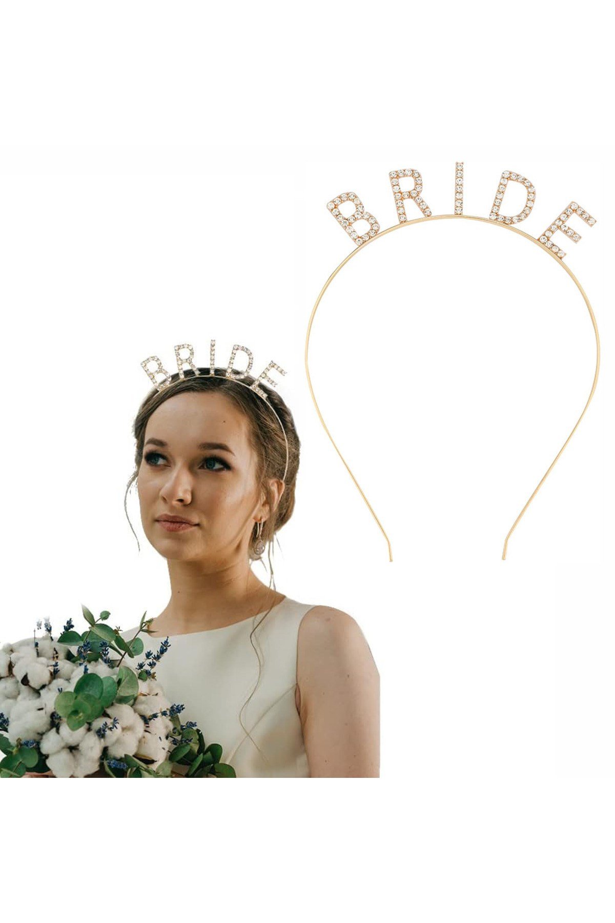 Altın Gold Renk Bekarlığa Veda Kristal Taş Bride Tacı İthal 16x10 cm