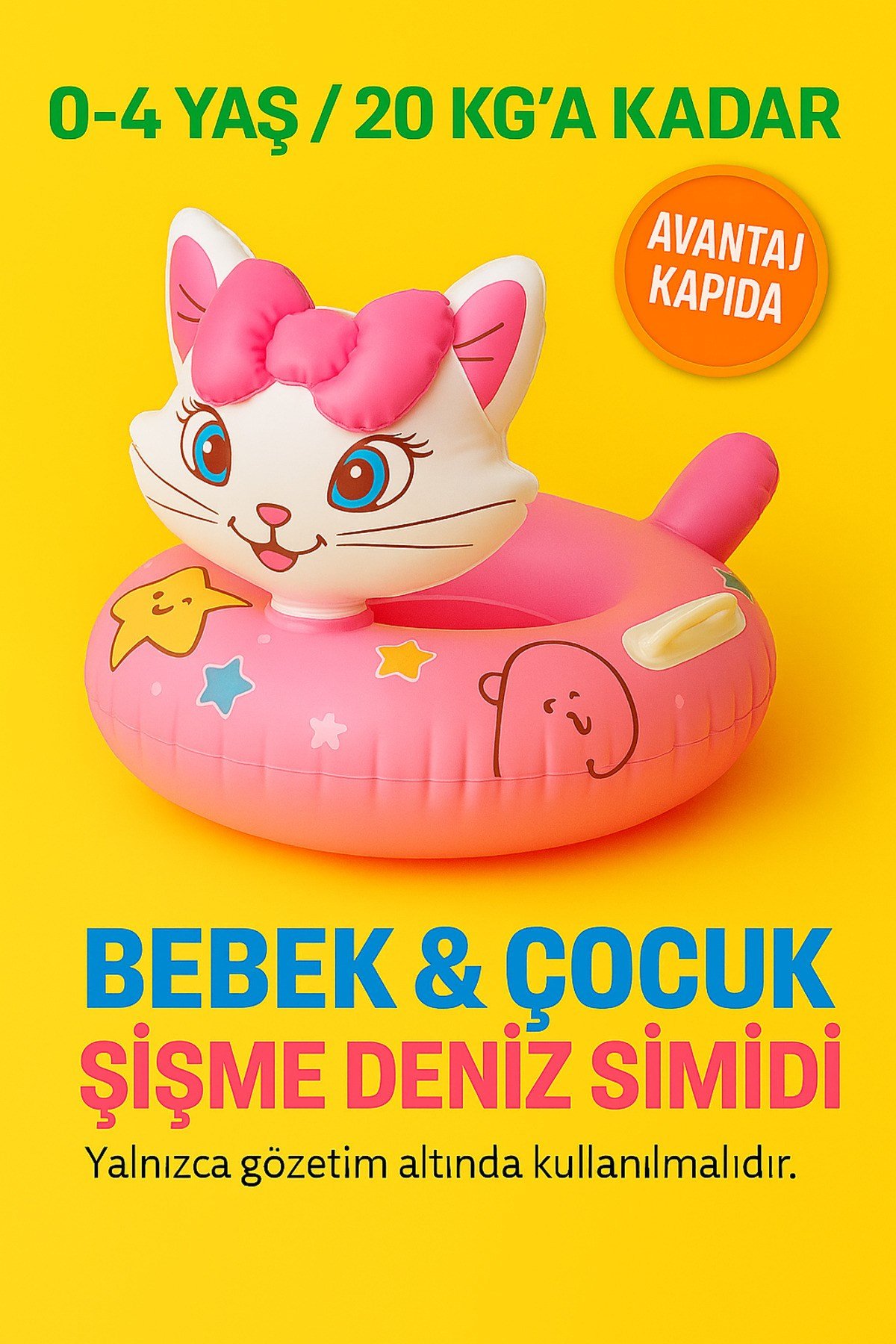 Bebek Çocuk Şişme Deniz Simidi 0-4 Yaş 20kg Destekli Saplı Yüzme Havuz Oturaklı plaj oyuncağı