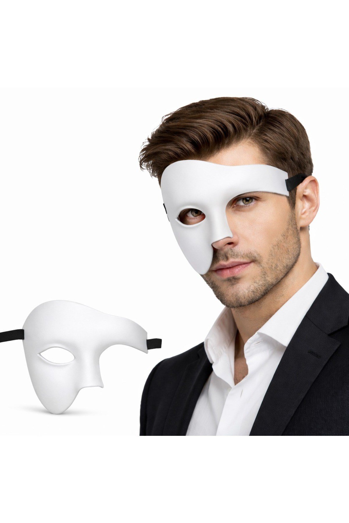 Beyaz Yarım Erkek Maske – Phantom Parti & Balo Maskesi
