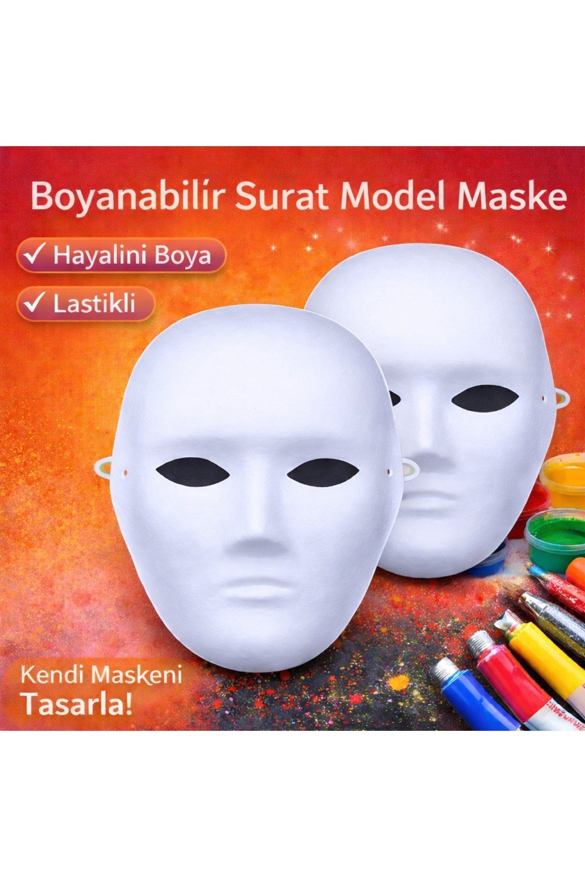Boyanabilir Surat Model Maske – Lastikli | Kendin Tasarla