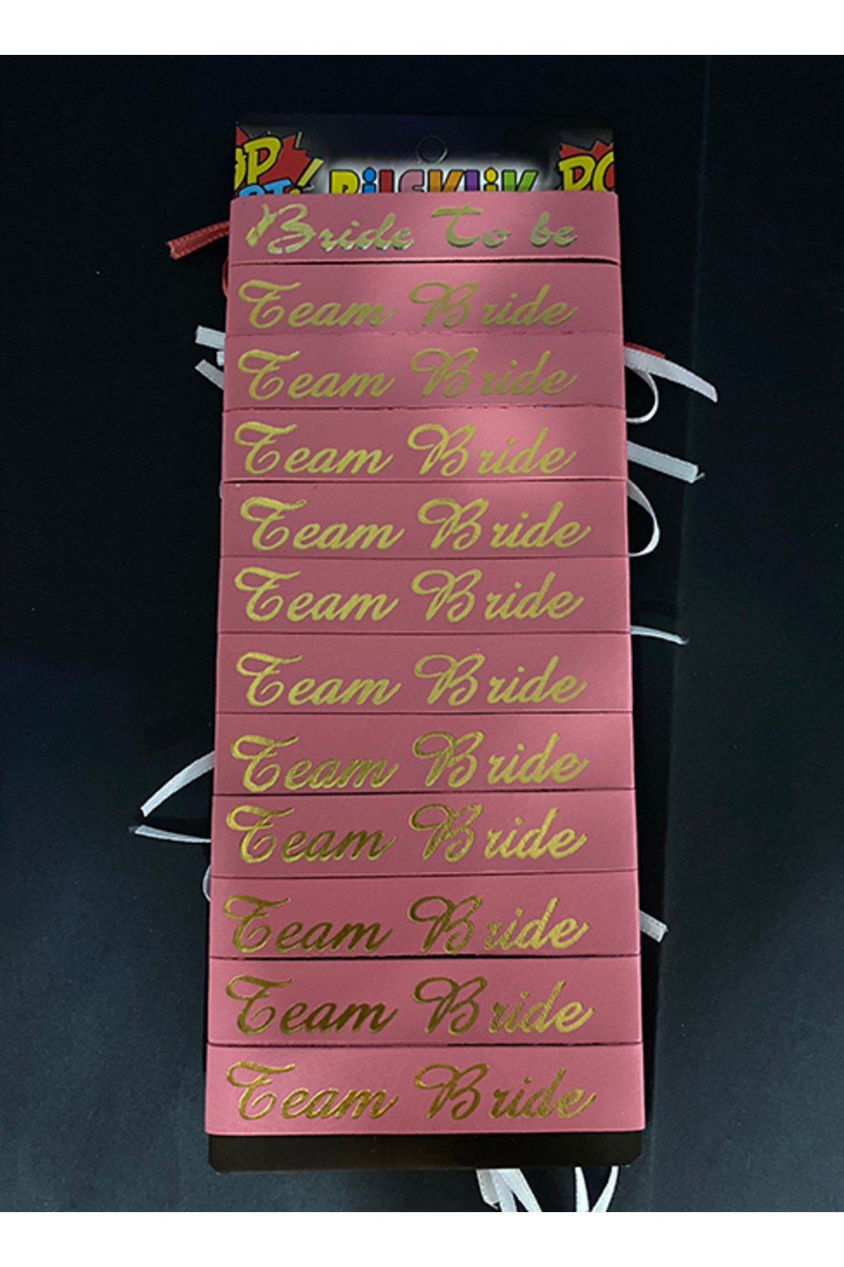 Bride To Be Bileklik - Team Bride Bileklik - Rose Üzeri Metalize Altın Yazılı 12 Adet