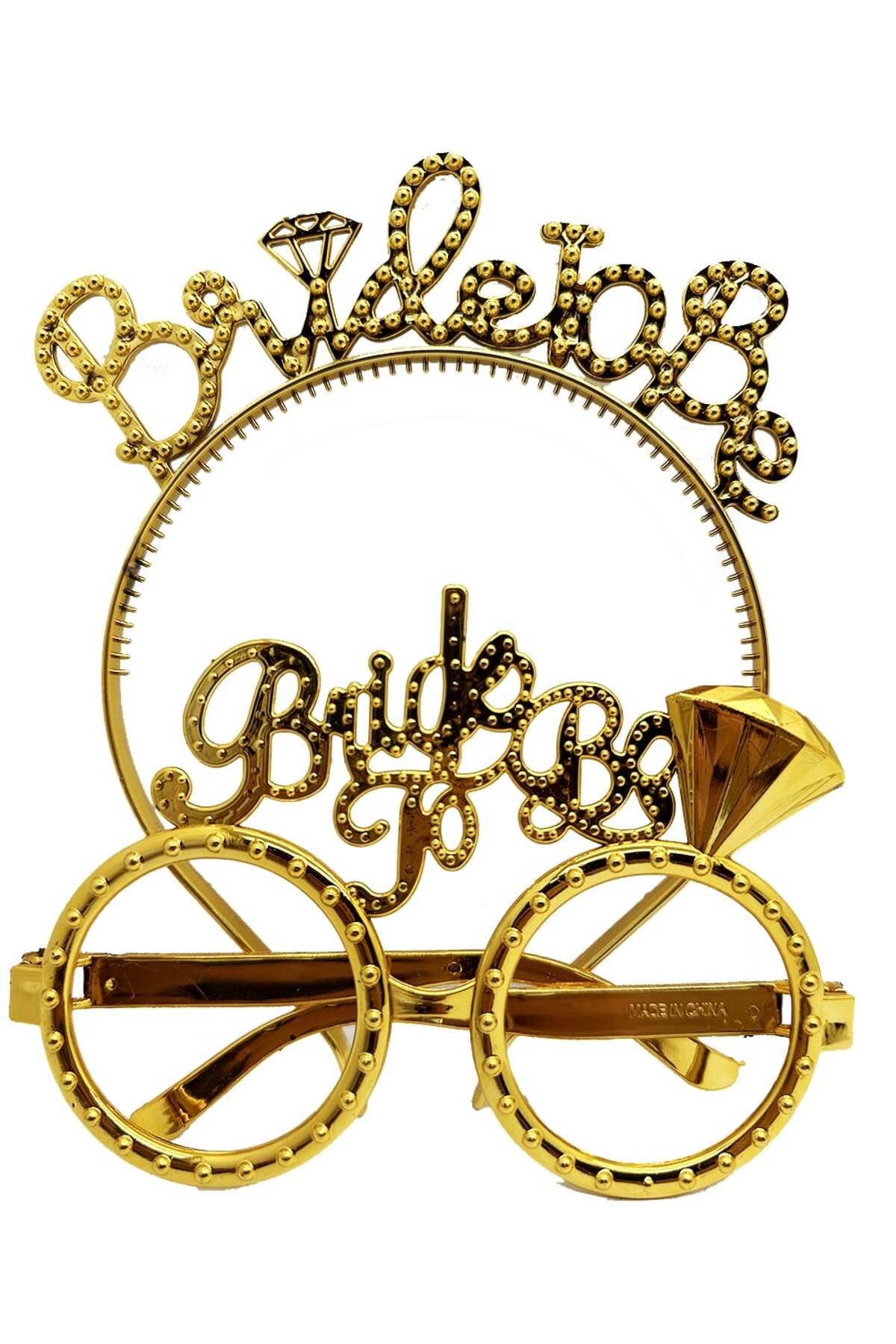 Bride To Be Yazılı Taç ve Bride To Be Yazılı Gözlük Seti Altın Renk
