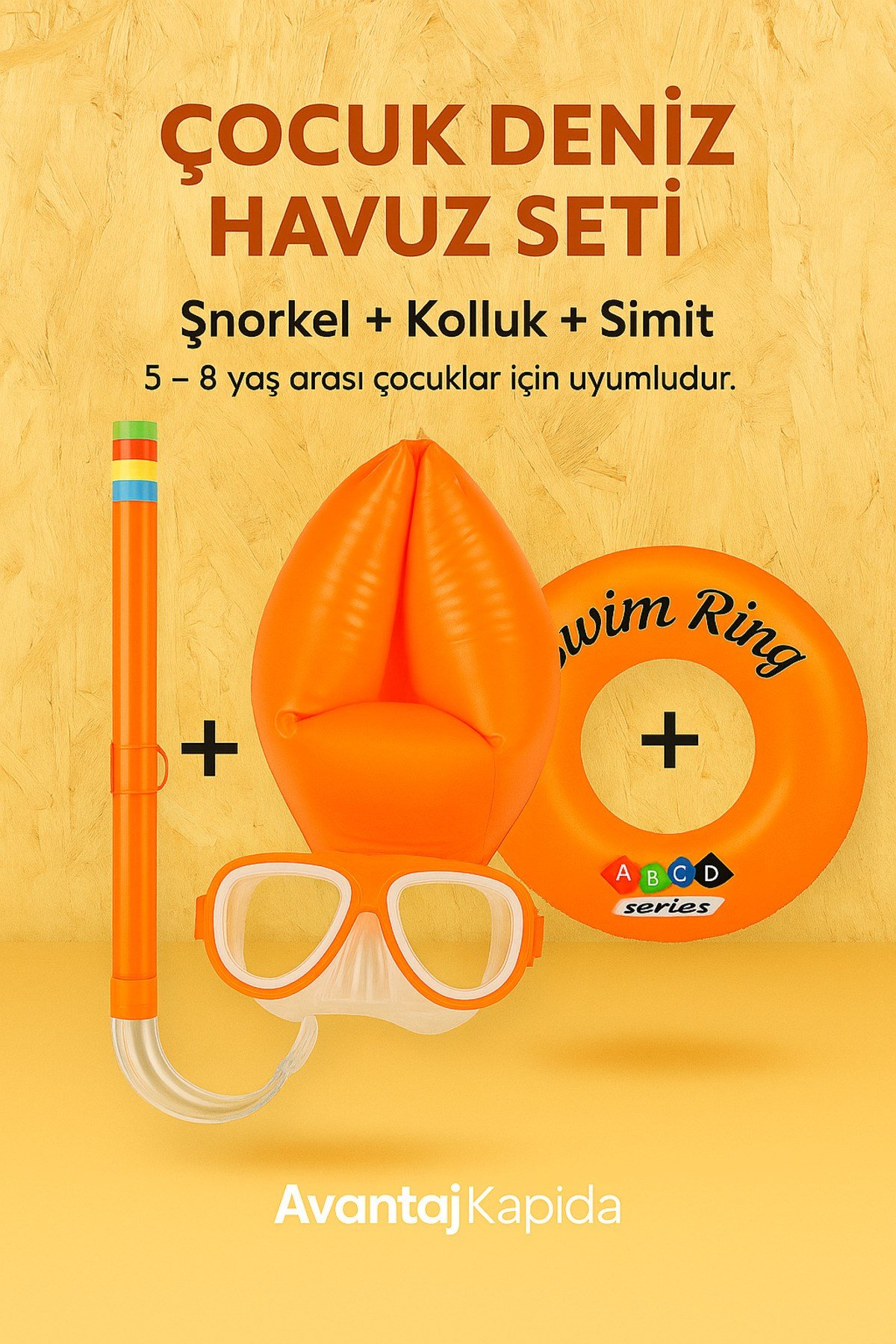 Çocuk Deniz Havuz 3’lü Set – Şnorkel Maske + Kolluk + Simit (5-8 Yaş)