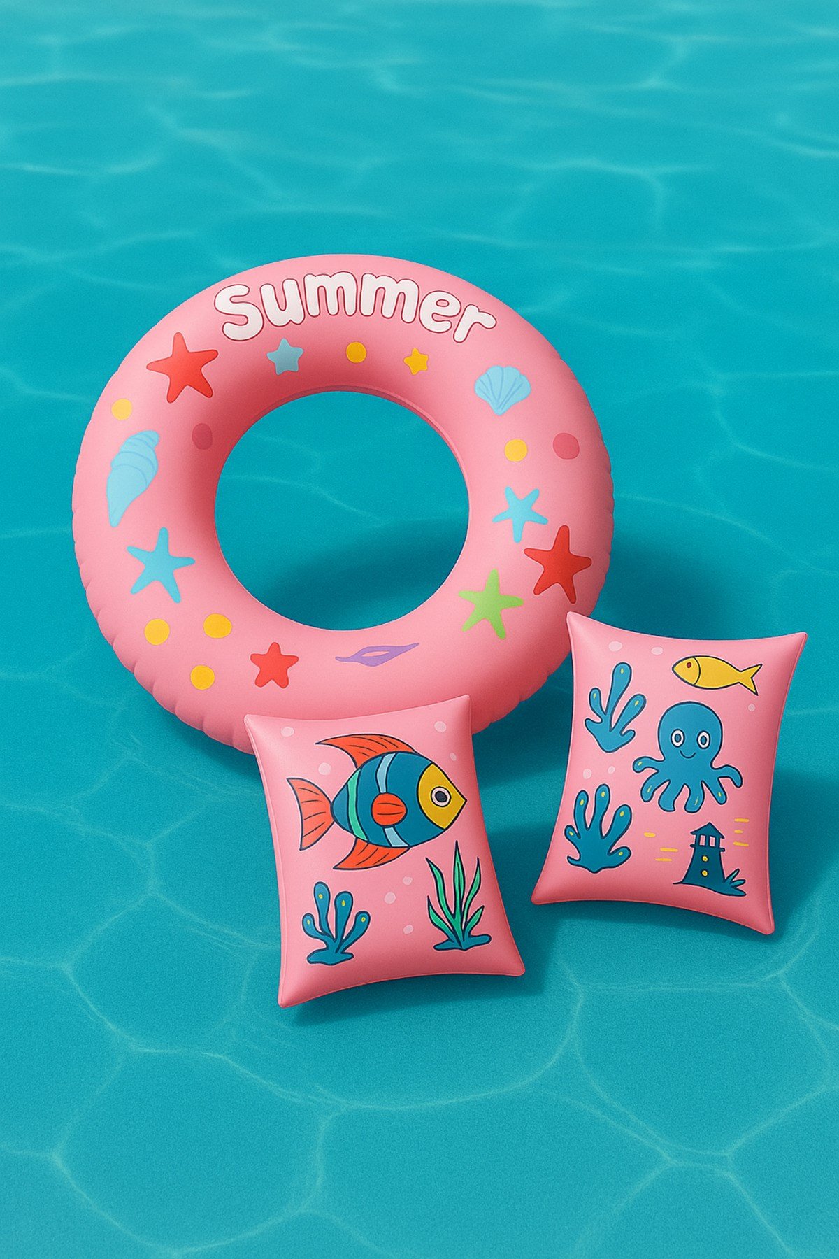 Çocuk Deniz-Havuz Seti 2’li Pembe Simit + Kolluk | 3-6 Yaş 25kg Taşıma Kapasiteli | Avantaj Kapıda