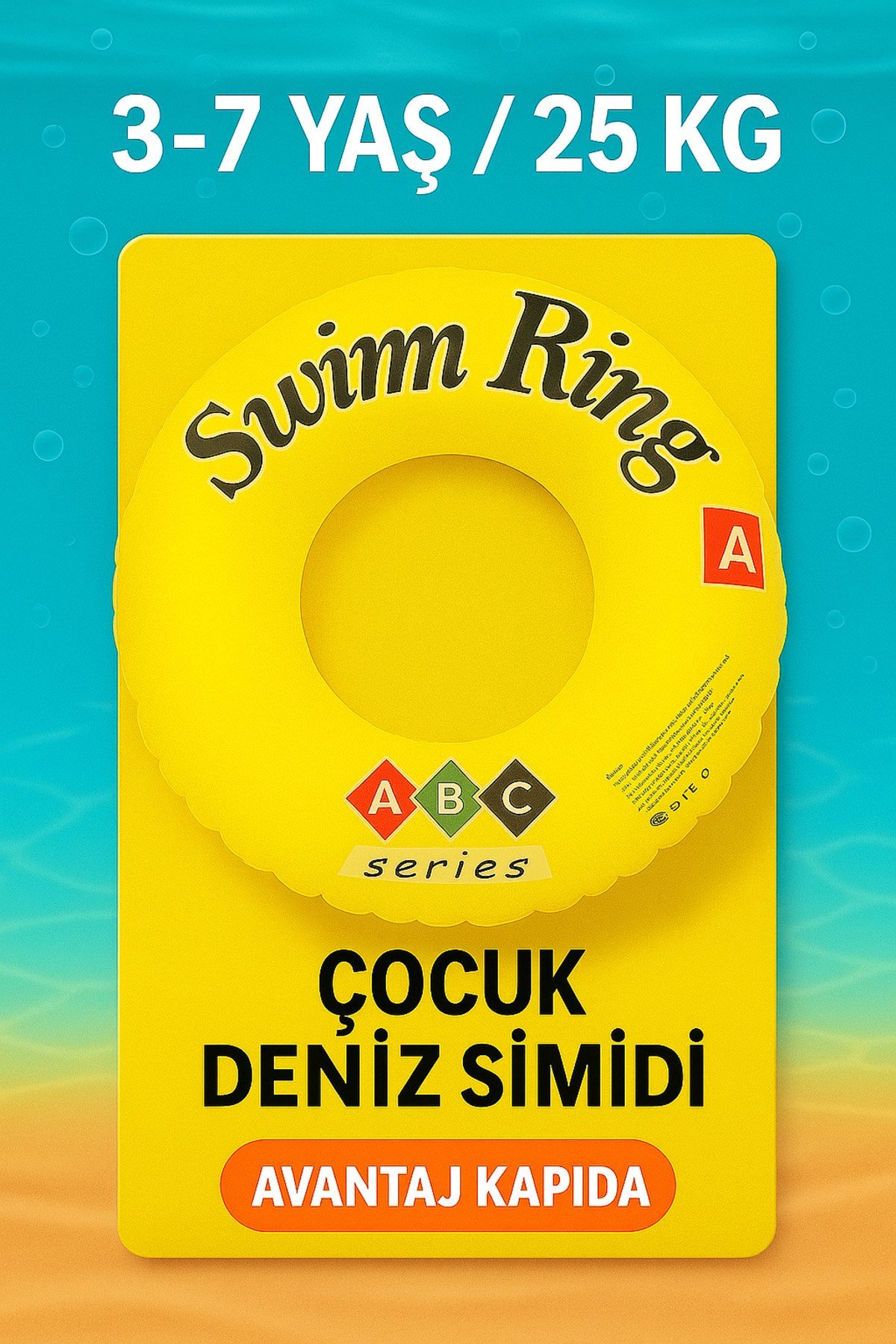 Çocuk Deniz Simidi ABCD Sarı Model – 3–7 Yaş / 25 kg’a Kadar
