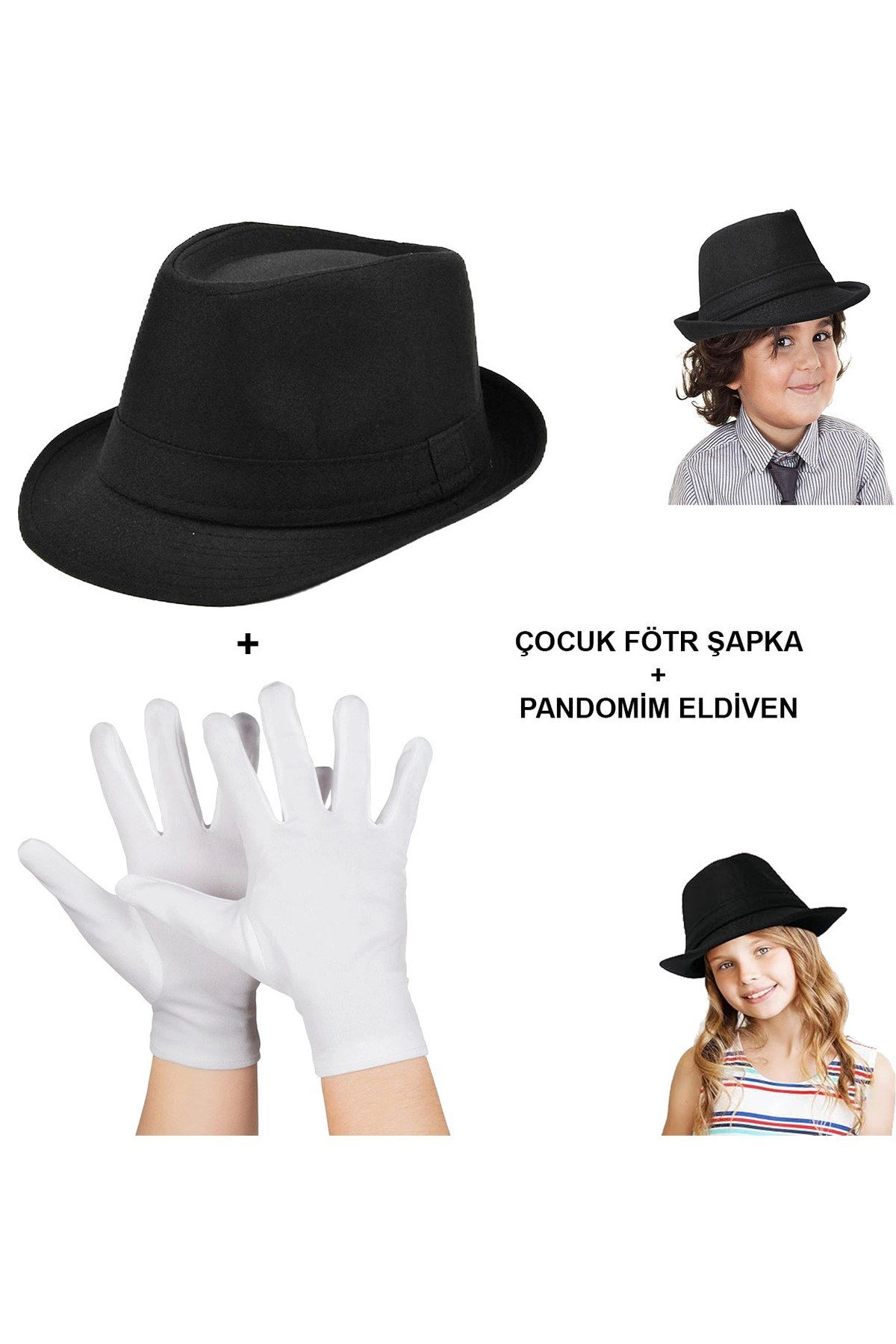 Çocuk Sahne Seti – Gösteri Fötr Şapka ve Eldiven
