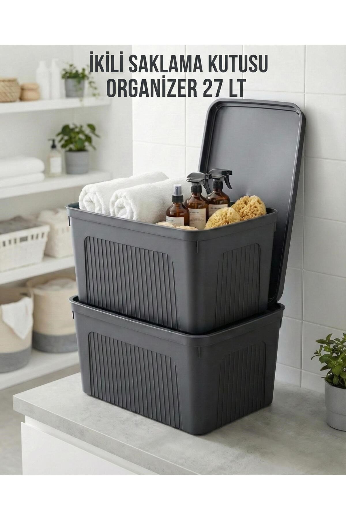 Füme 2'Li 27 LT Ünit Saklama Kutusu & Çok Amaçlı Banyo Ve Ev Düzenleyici Organizer