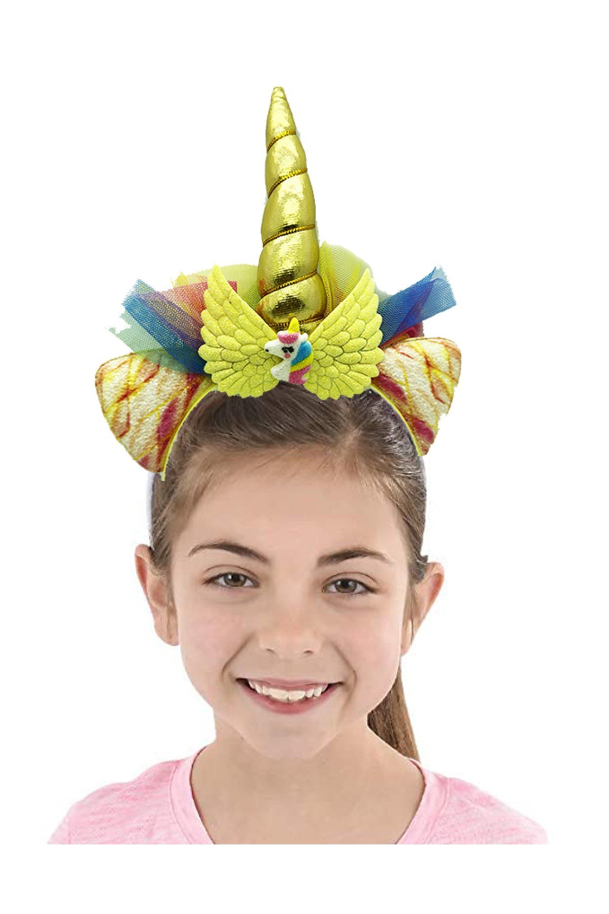 Fuşya Boynuzlu At Figürlü Çocuk Pullu Unicorn Tacı 17x27 cm