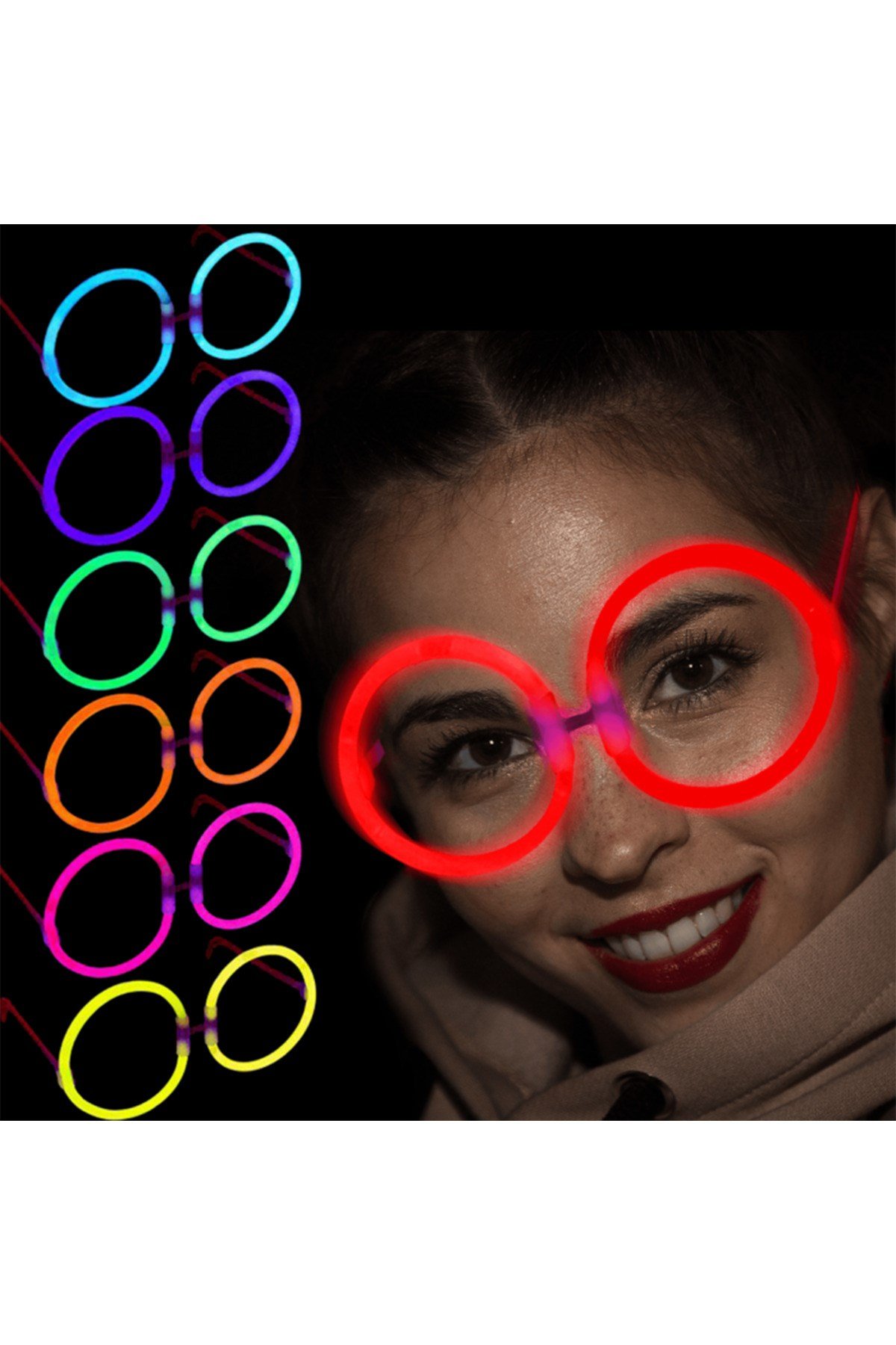 Glow Parti Gözlüğü Glow Partisi Yuvarlak Şekilli Fosforlu Gözlük 6 Adet