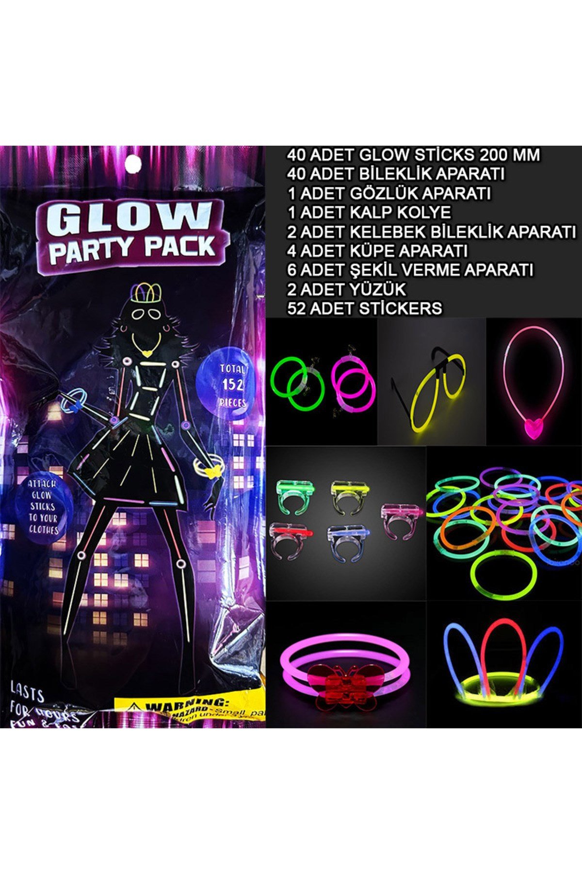 Glow Parti Seti 152 Parçalık Lüks Glow Kostüm Seti