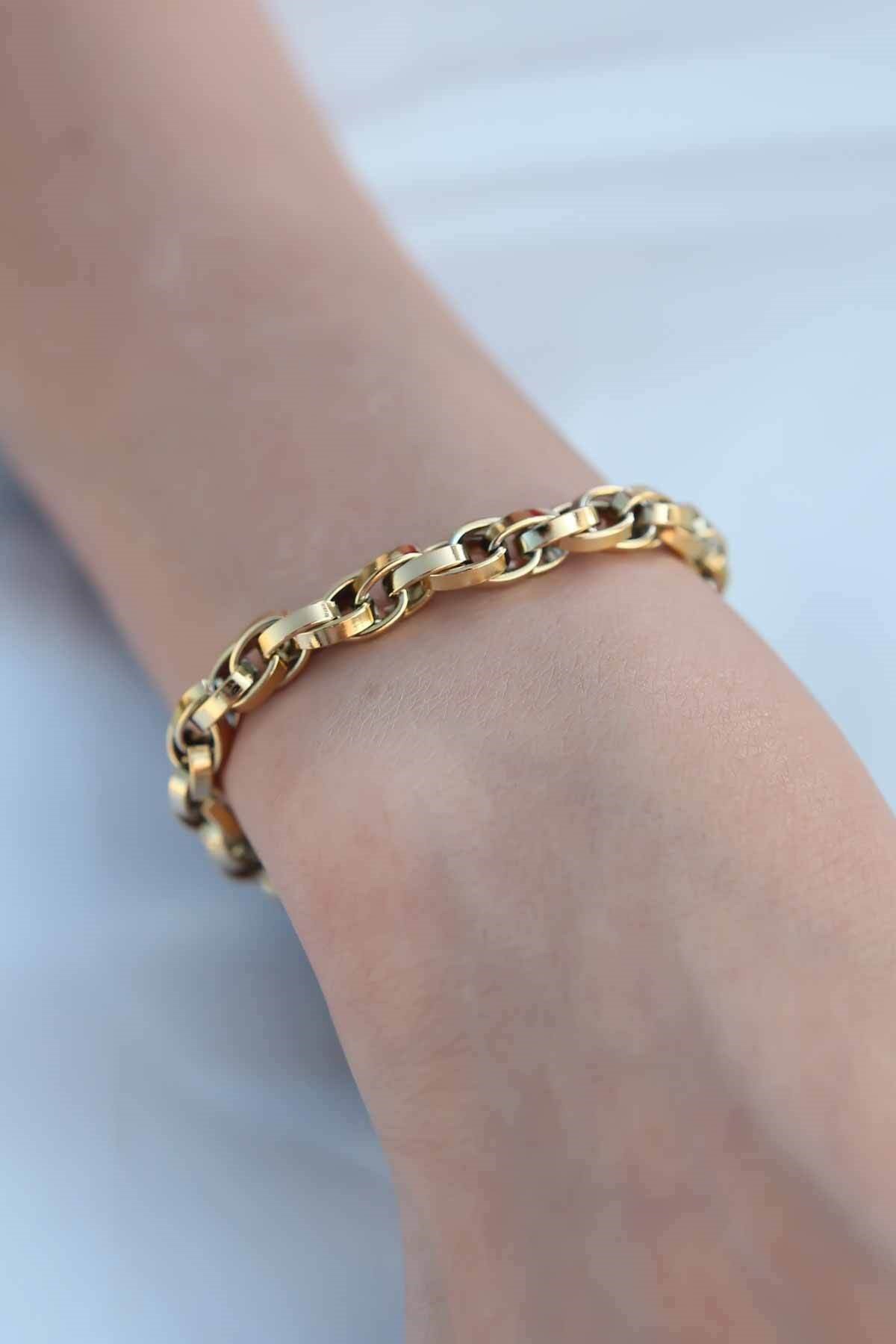 Gold Renk 316L Çelik Zincir Kadın Bileklik