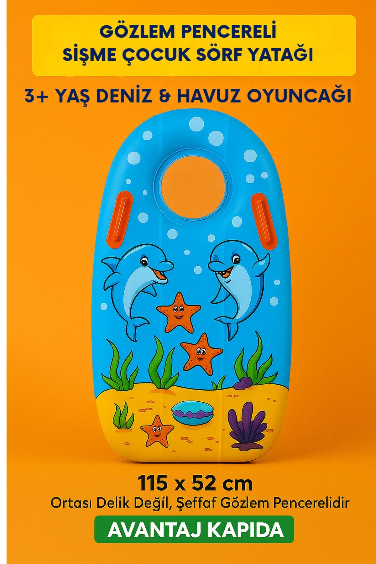 Gözlem Pencereli Şişme Çocuk Sörf Yatağı 115x52 Cm – 3 Yaş Deniz Ve Havuz Oyuncağı