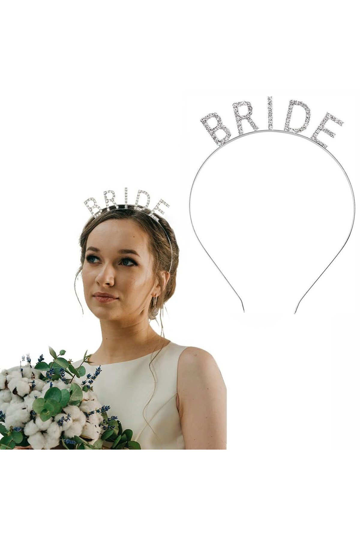 Gümüş Renk Bekarlığa Veda Kristal Taş Bride Tacı İthal 16x10 cm