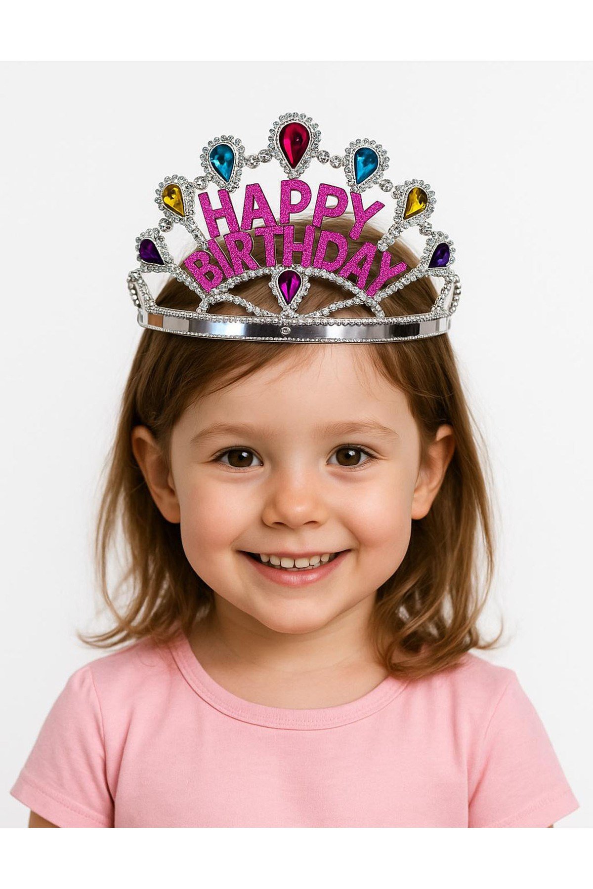 Gümüş Renk Happy Birthday Yazılı Doğum Günü Tacı 60 cm
