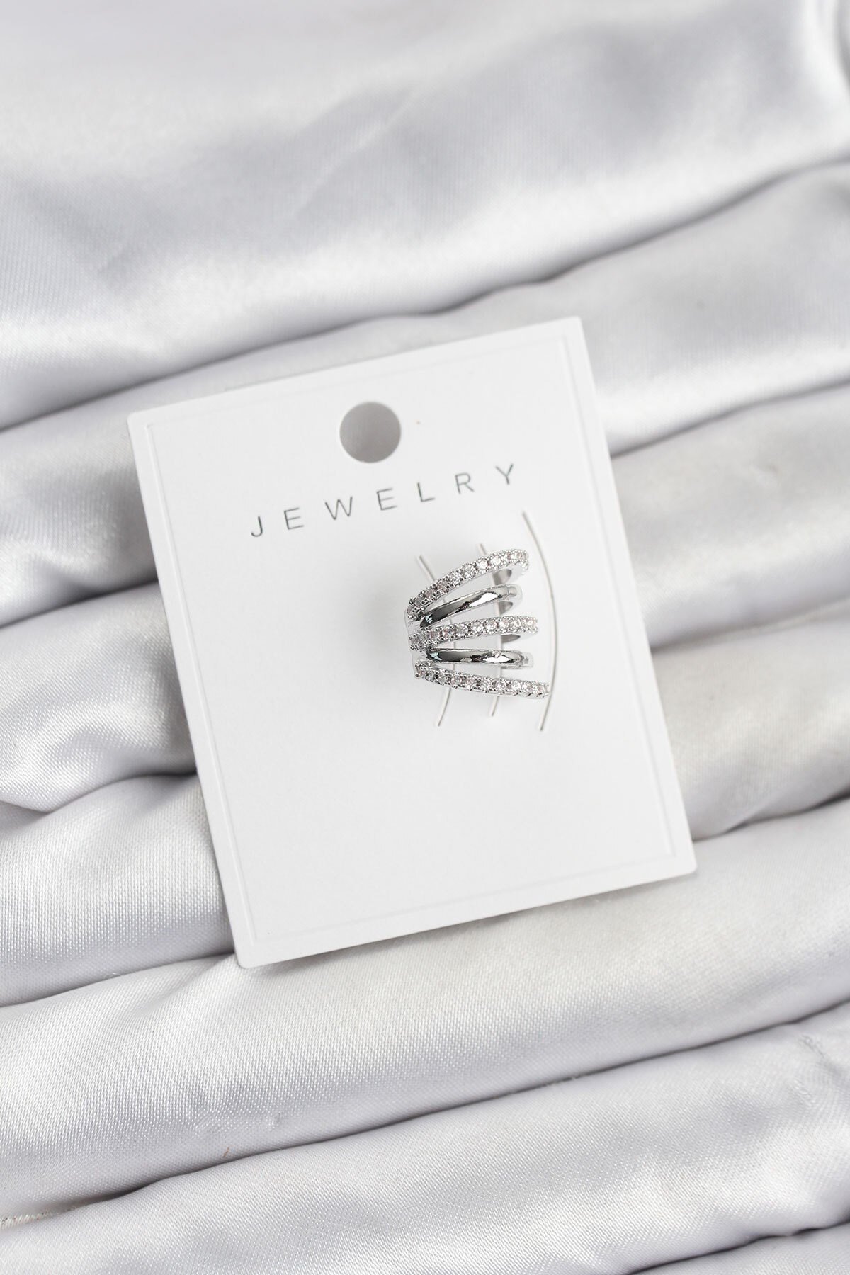Gümüş Renk Pirinç Zirkon Taşlı Kıkırdak Earcuff Küpe