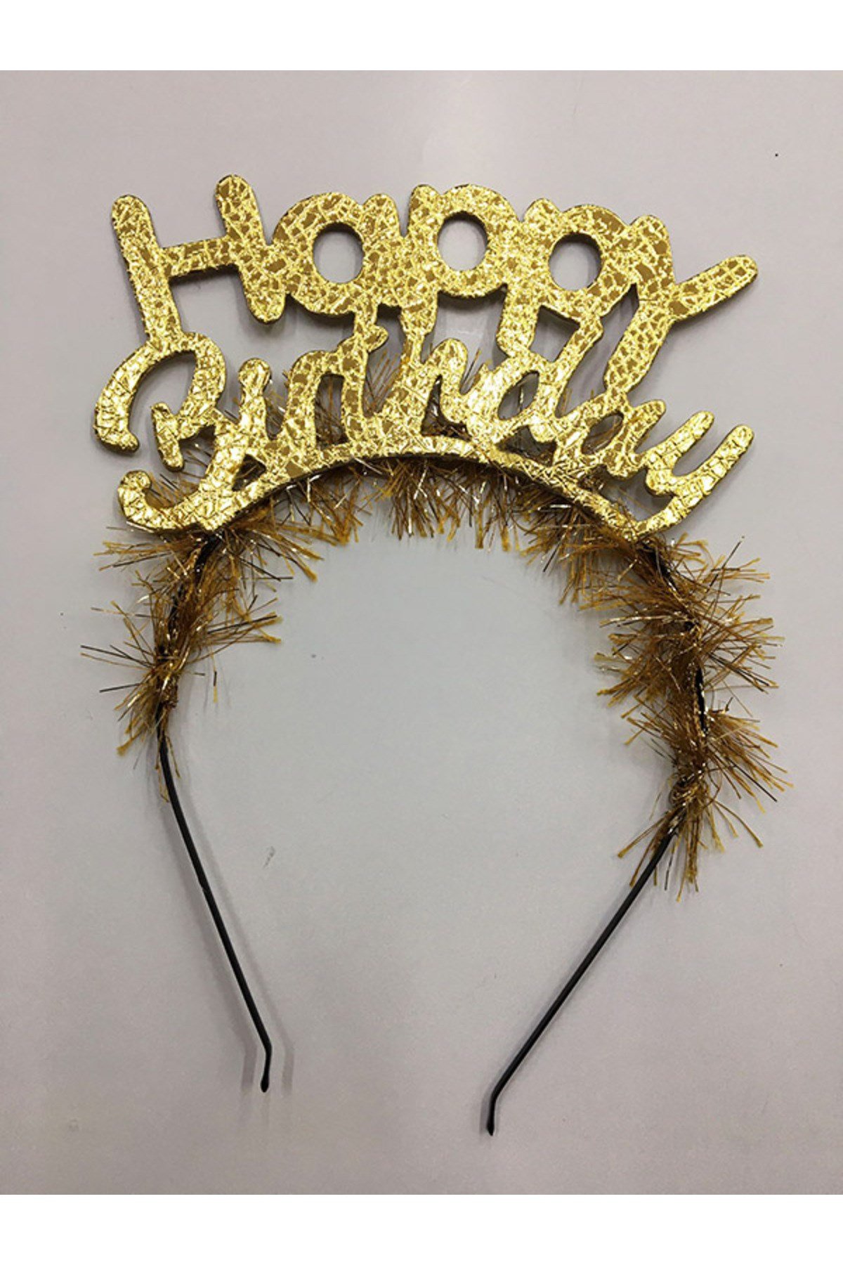 Happy Birthday İtalik Yazılı Altın Renk Metal Doğum Günü Tacı