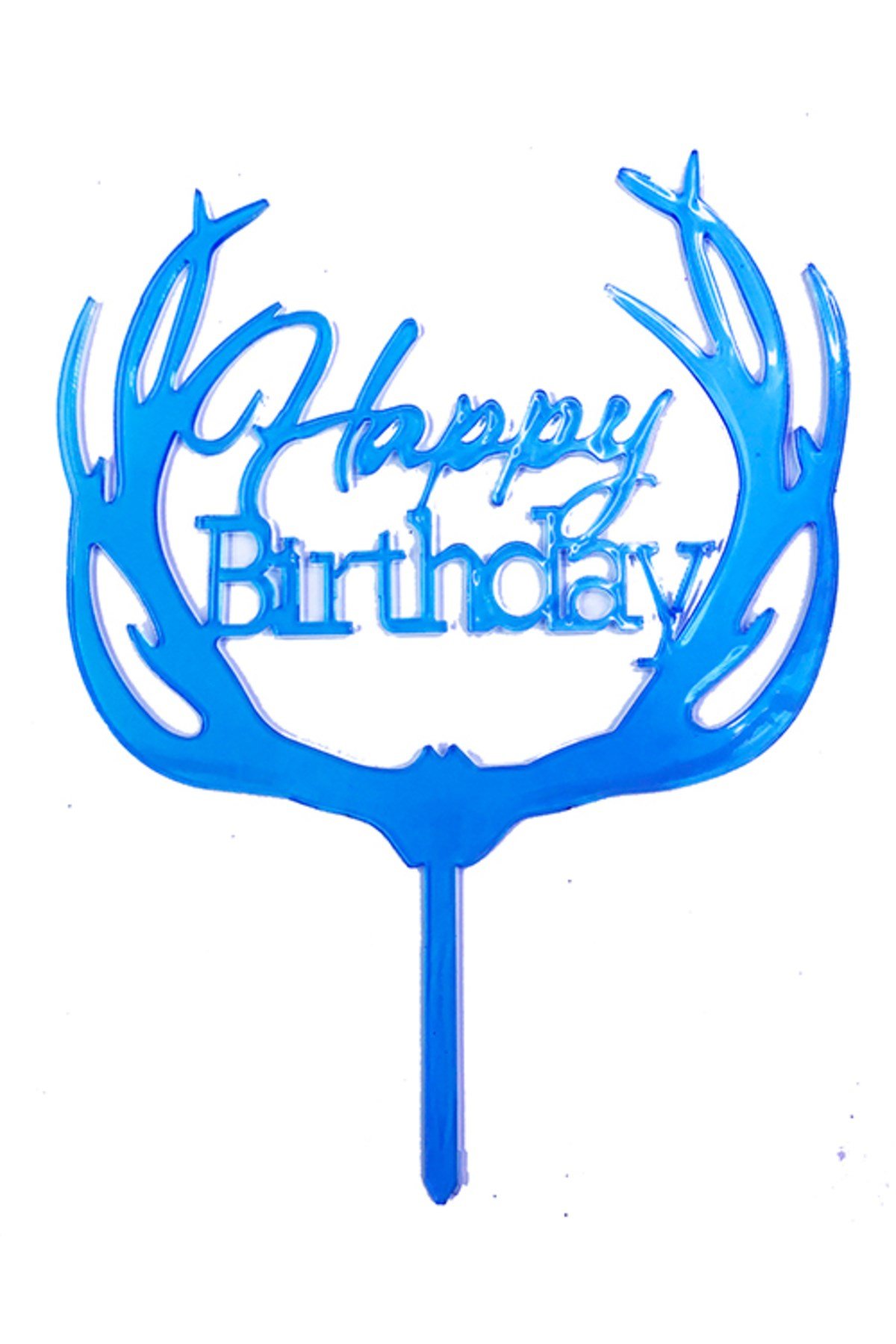 Happy Birthday Yazılı Pasta Süslemesi Kek Çubuğu Mavi Renk 13 cm