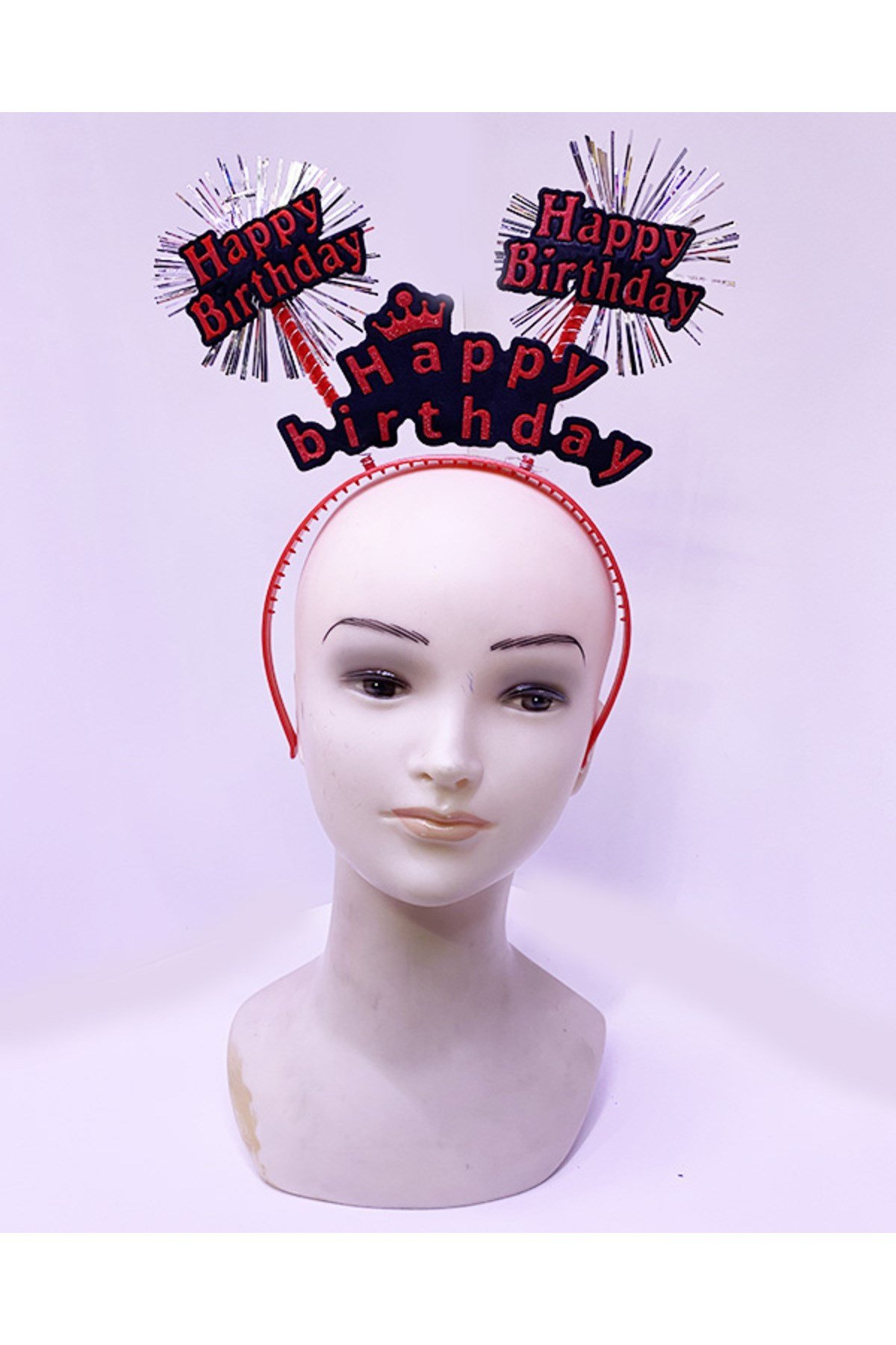 Happy Birthday Yazılı Püsküllü Neon Kırmızı Renk Doğum Günü Tacı 22x19 cm
