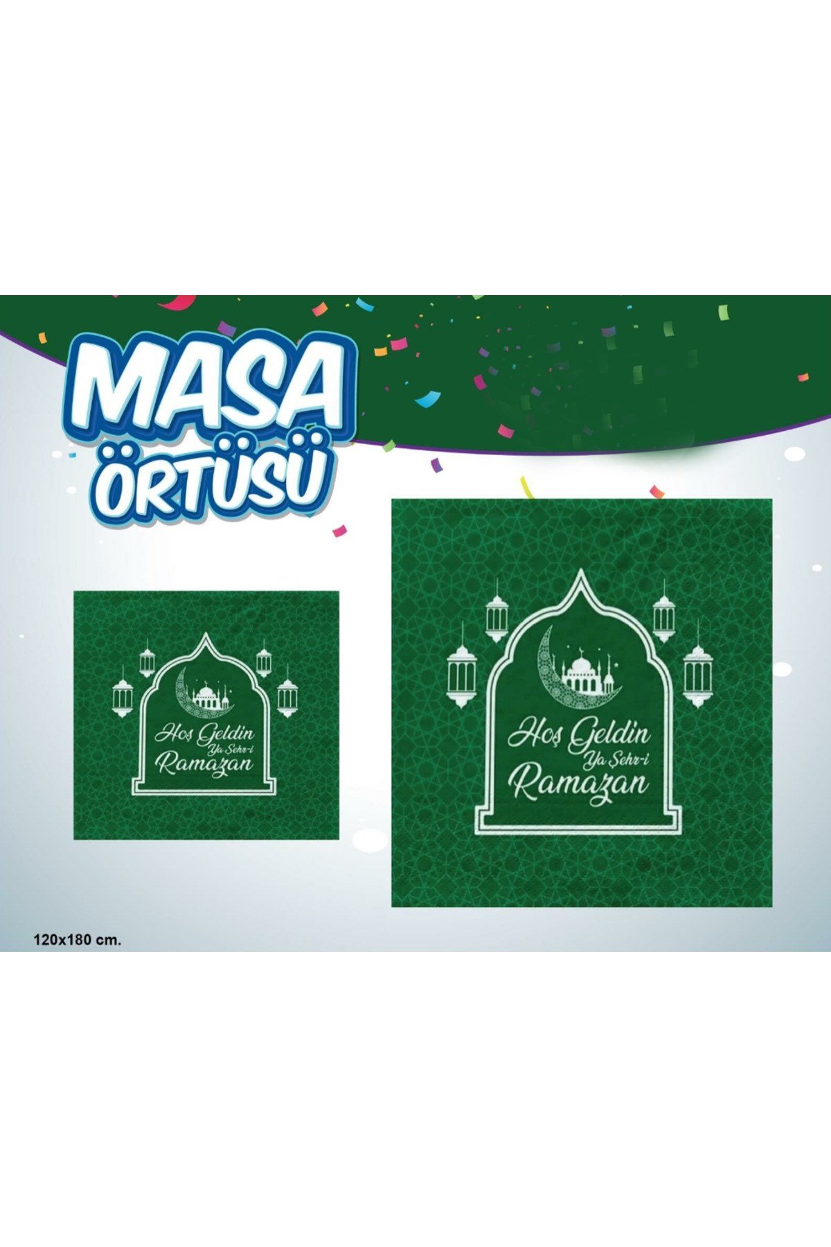 Hoşgeldin Ya Şehr-i Ramazan Yazılı Masa Örtüsü Yeşil 120x180 cm
