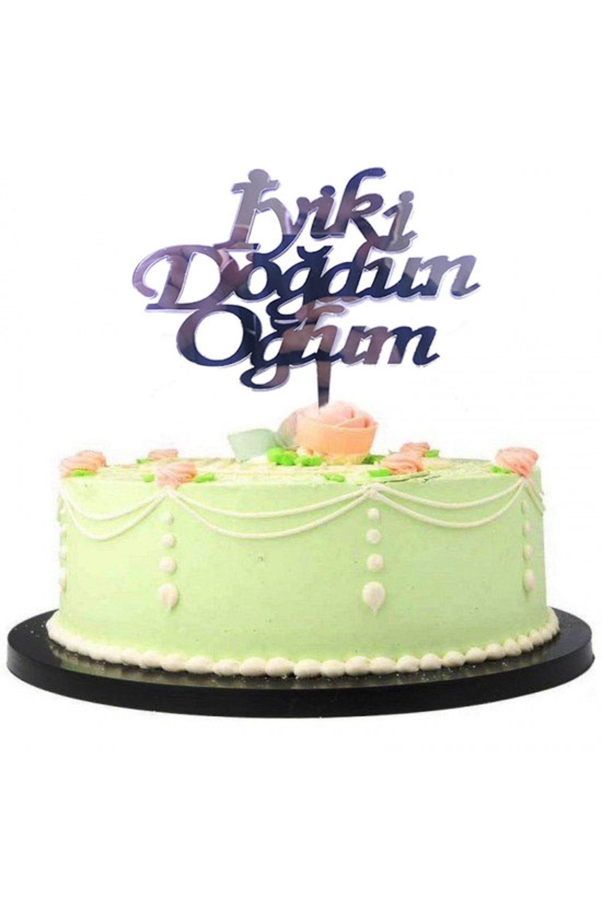 İyiki Doğdun Oğlum Yazılı Doğum Günü Partisi Pleksi Pasta Süsü Gümüş Renk