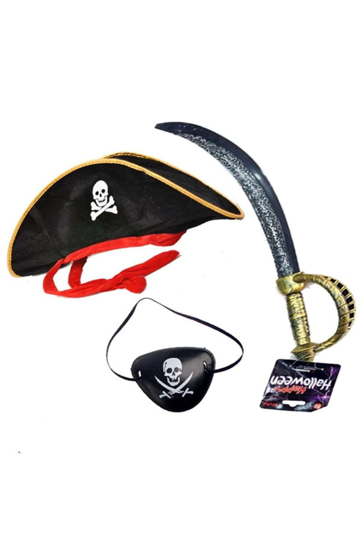 Jack Sparrow Korsan Şapkası Kılıcı Göz Bandı Seti