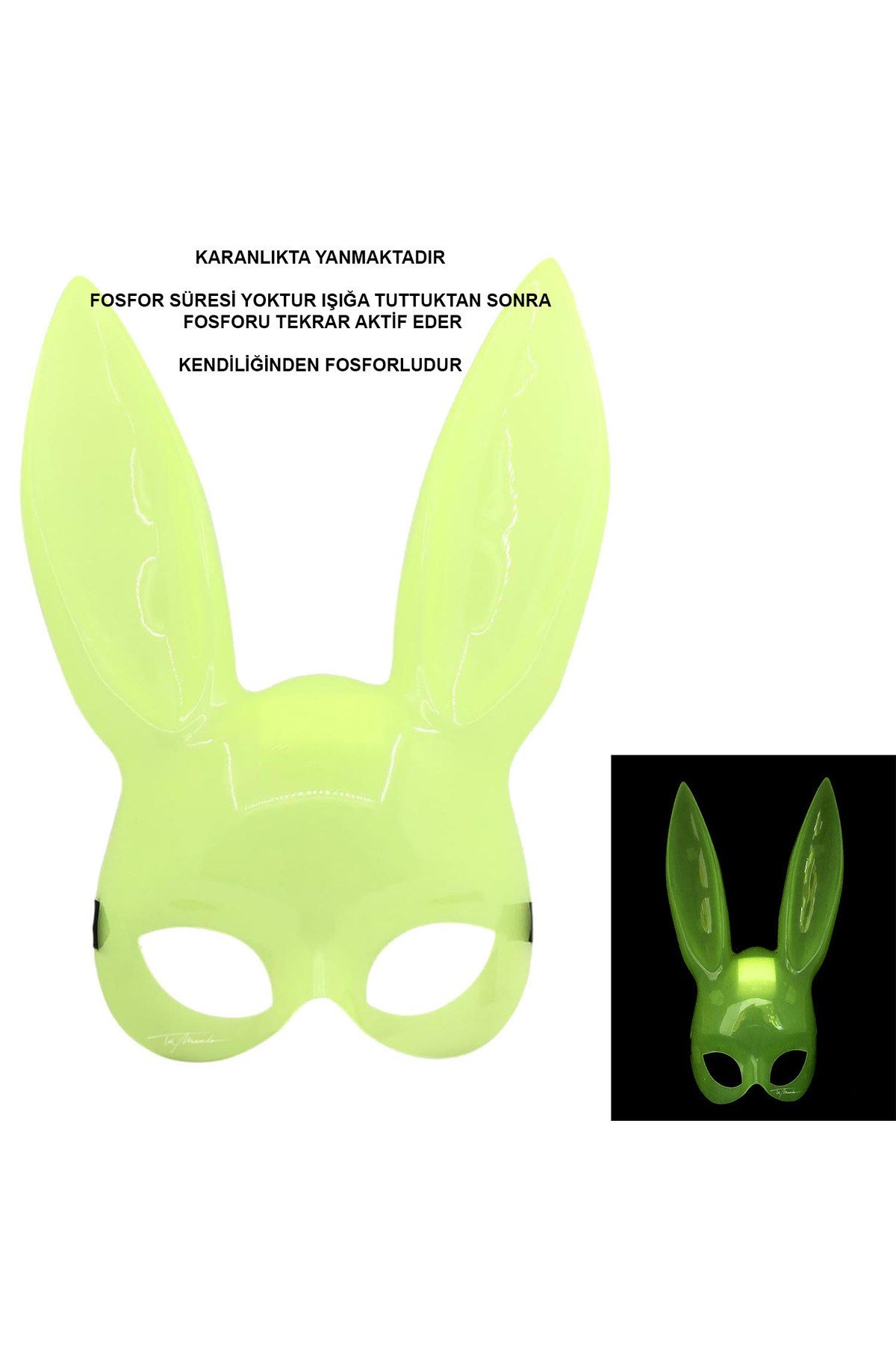 Karanlıkta Parlayan Fosforlu Tavşan Maskesi – Glow Bunny Masquerade Maske (32x22 cm)